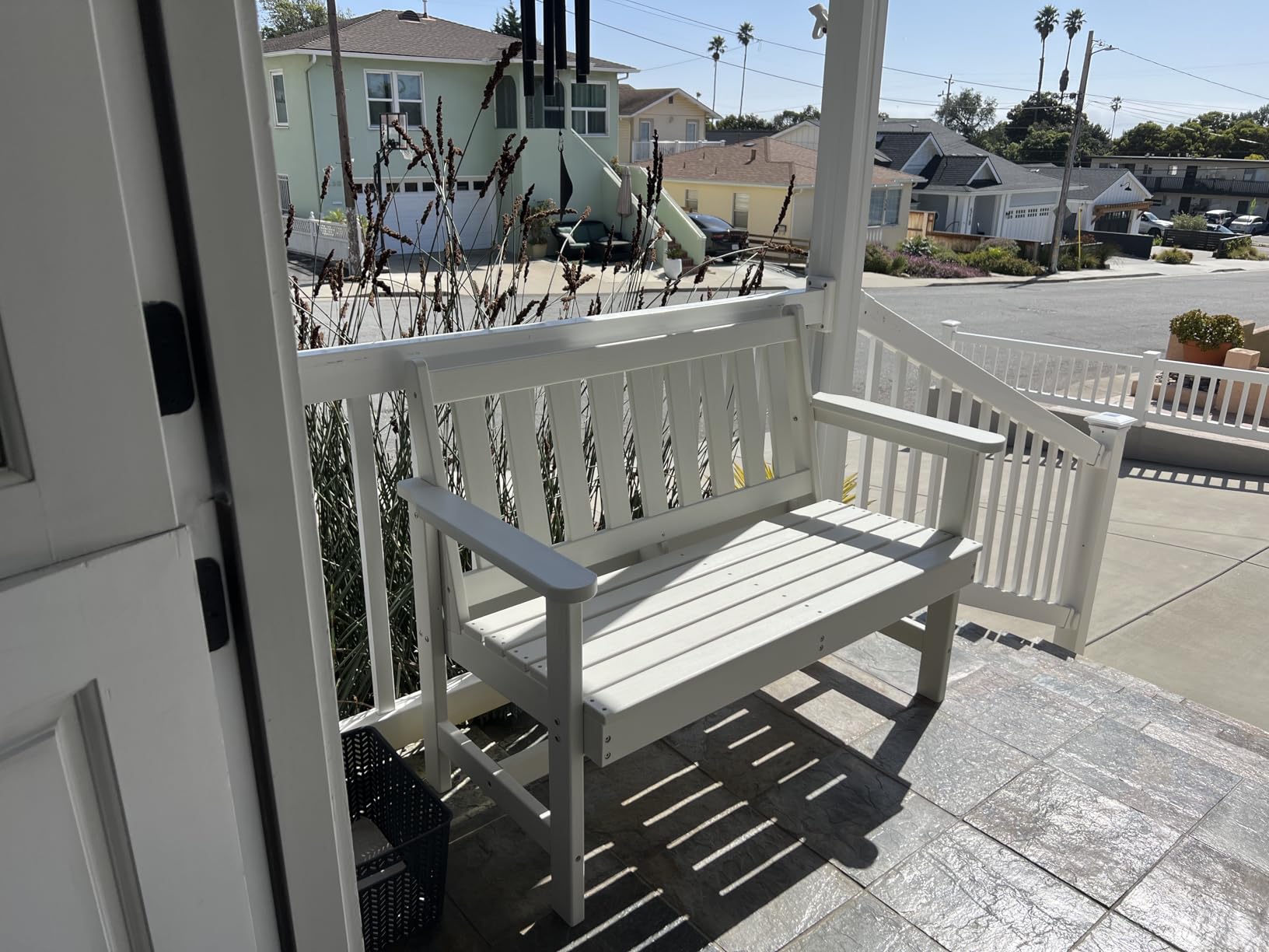 SERWALL Outdoor Bench, HDPE Outdoor Benches Weatherproof, 2-Person Garden Bench with 660 lbs Weight Capacity, Patio Benches for Outdoors, Garden, Porch, Backyard and Park, Black customer photo 1