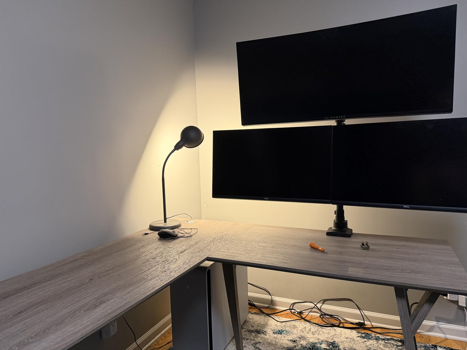 VIVO Pneumatic Arm Triple Ultrawide Monitor Extra Tall Desk Mount for Up to 49 inch Screens, Heavy Duty Clamp, Holds 3 Ultra Wides Up to 44 lbs, Black, STAND-V300D customer photo 1