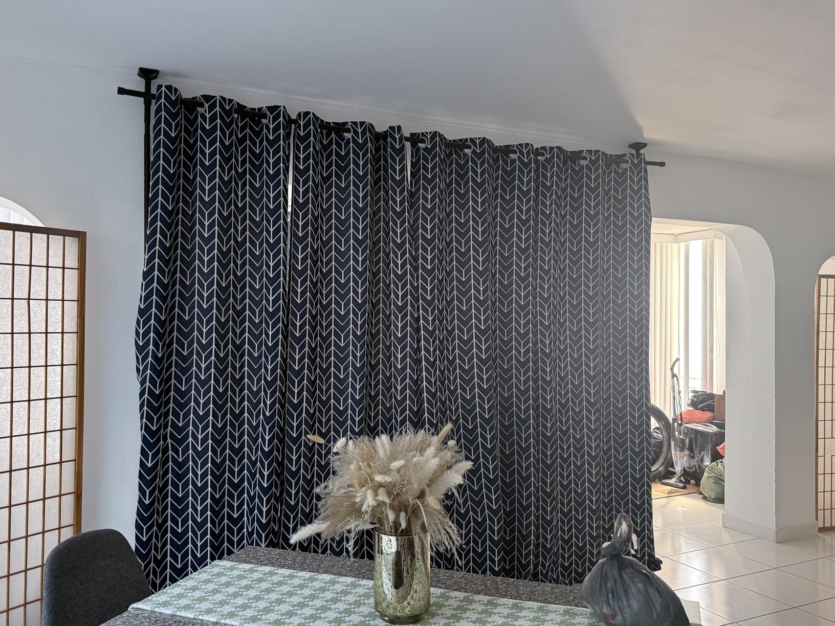 Room Divider No Drilling Curtain Rod Wall Divider for Room Separation, 4-10ft(H) 28-114inch(W) Adjustable, Heavy Duty Partition Space Separator Freestanding Tension Curtain Stand, Black customer photo 1