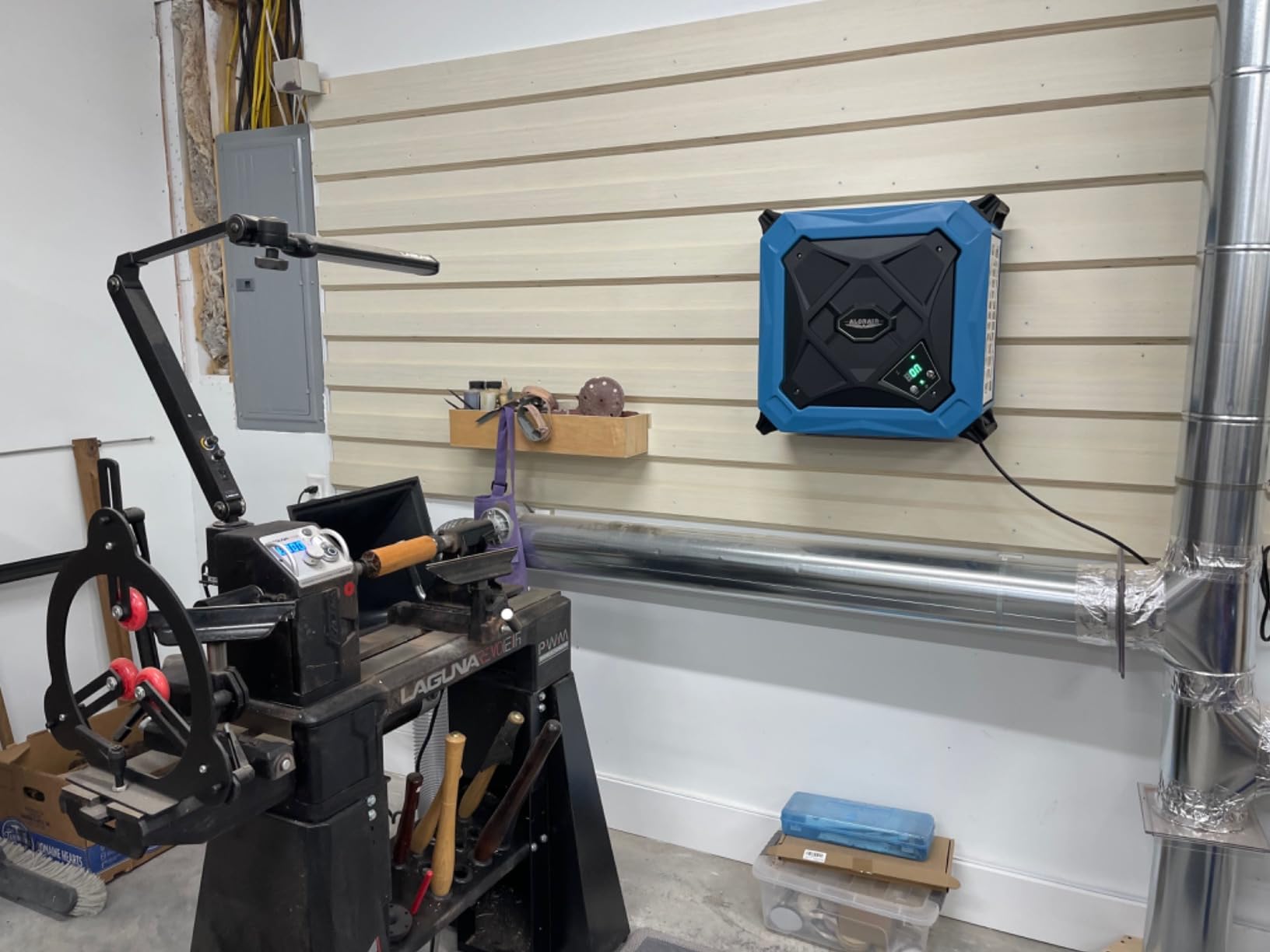 ALORAIR Hanging 270 Degree Intake Air Filtration Systems Woodworking Remote Control, 2 Stage Air Flow(780/1080CFM) Strong Vortex Fan, Ceiling Mounted Dust Collector for Garage, Work Shop, Purecare 1080 customer photo 2