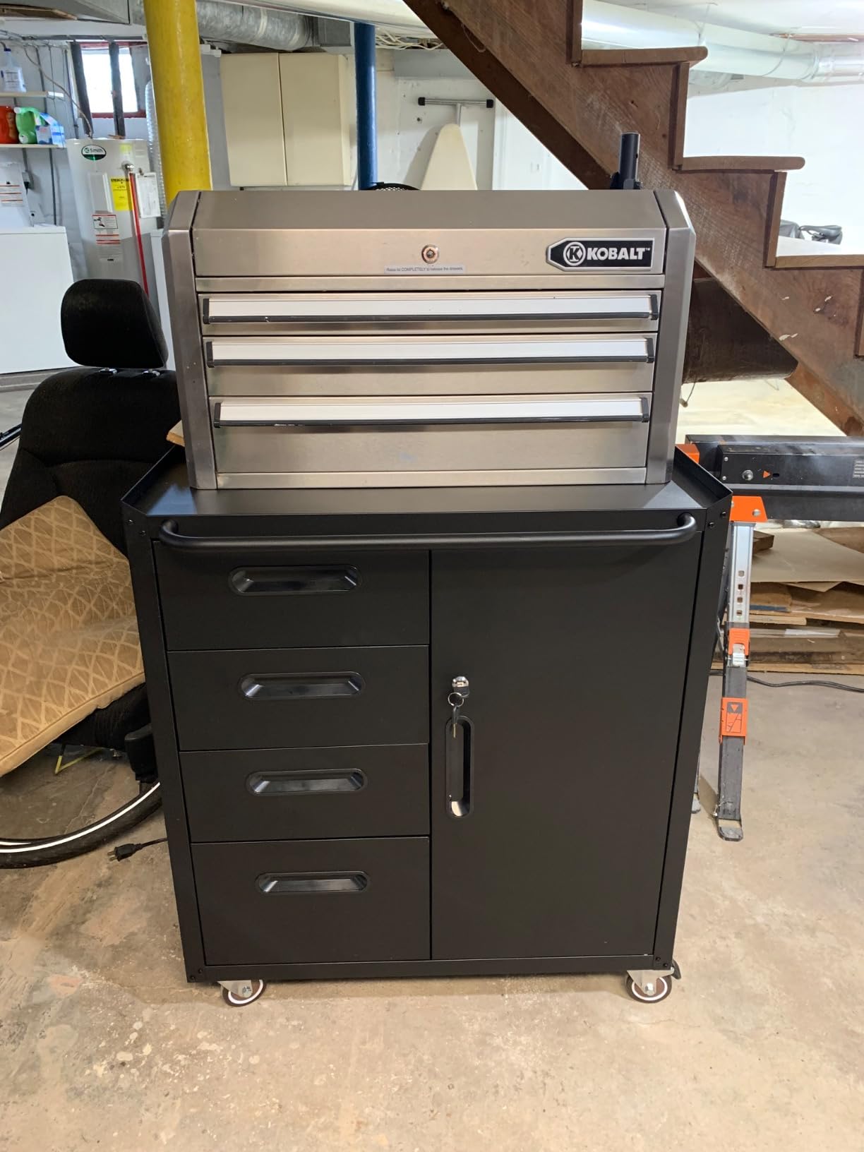 Metal Storage Cabinet with Wheels, Rolling Tool Cabinet with Adjustable Shelve, Locking Garage Storage Cabinet with 4 Drawer and 1 Door for Tools, Assembly Required (Black/Grey) customer photo 2