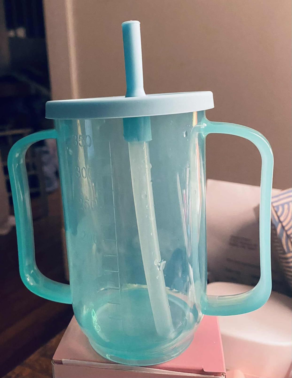 2 Pack Adult Sippy Cups for Elderly 12oz No Spill Cup for Adults Dysphagia Cups with 2 Handles Straw for Disabled Patients Limited Mobility customer photo 2