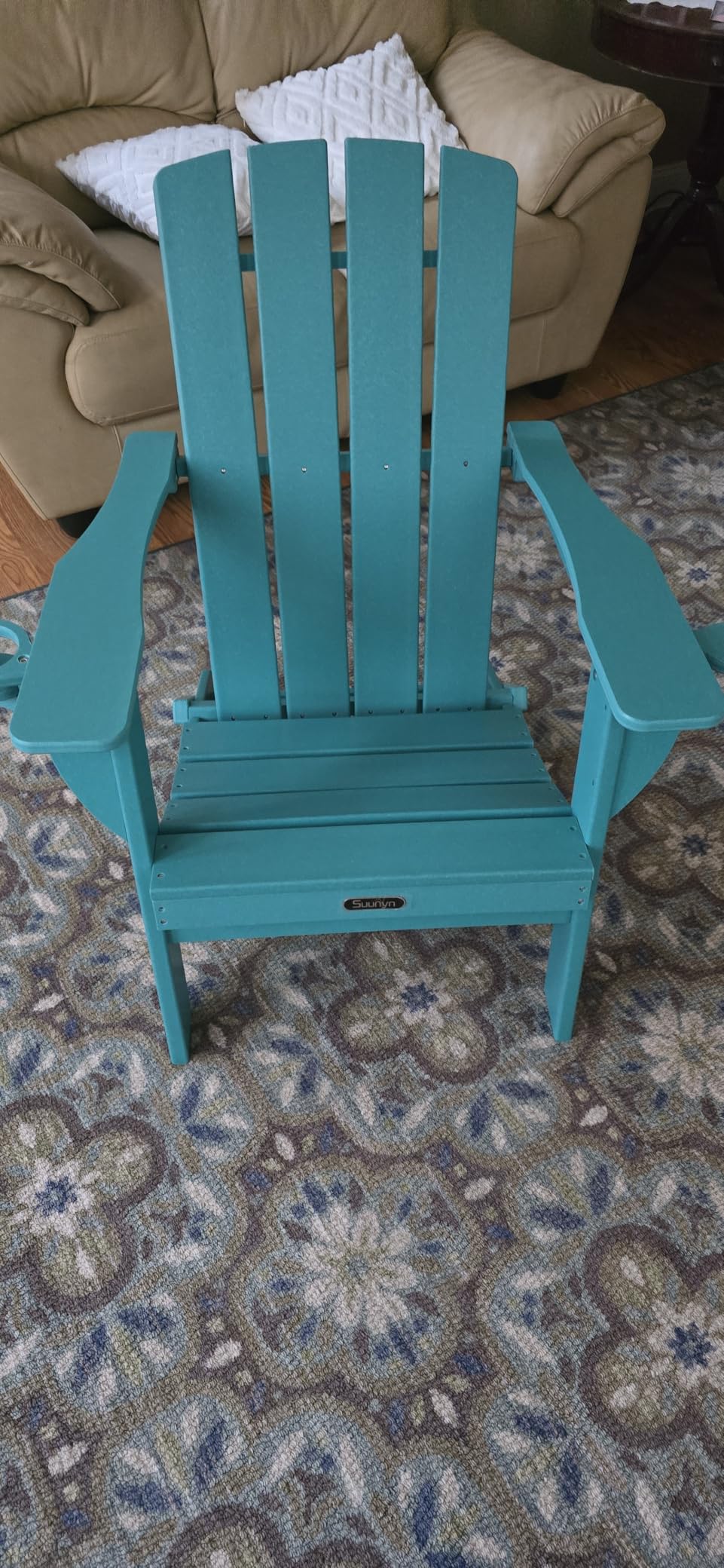 SUUNYN Folding Adirondack Chair, HDPE All-Weather Fire Pit Chairs, Plastic Adirondack Chairs with 2 Cup Holder, Outdoor Lawn Chair for Patio Garden (Black) customer photo 2