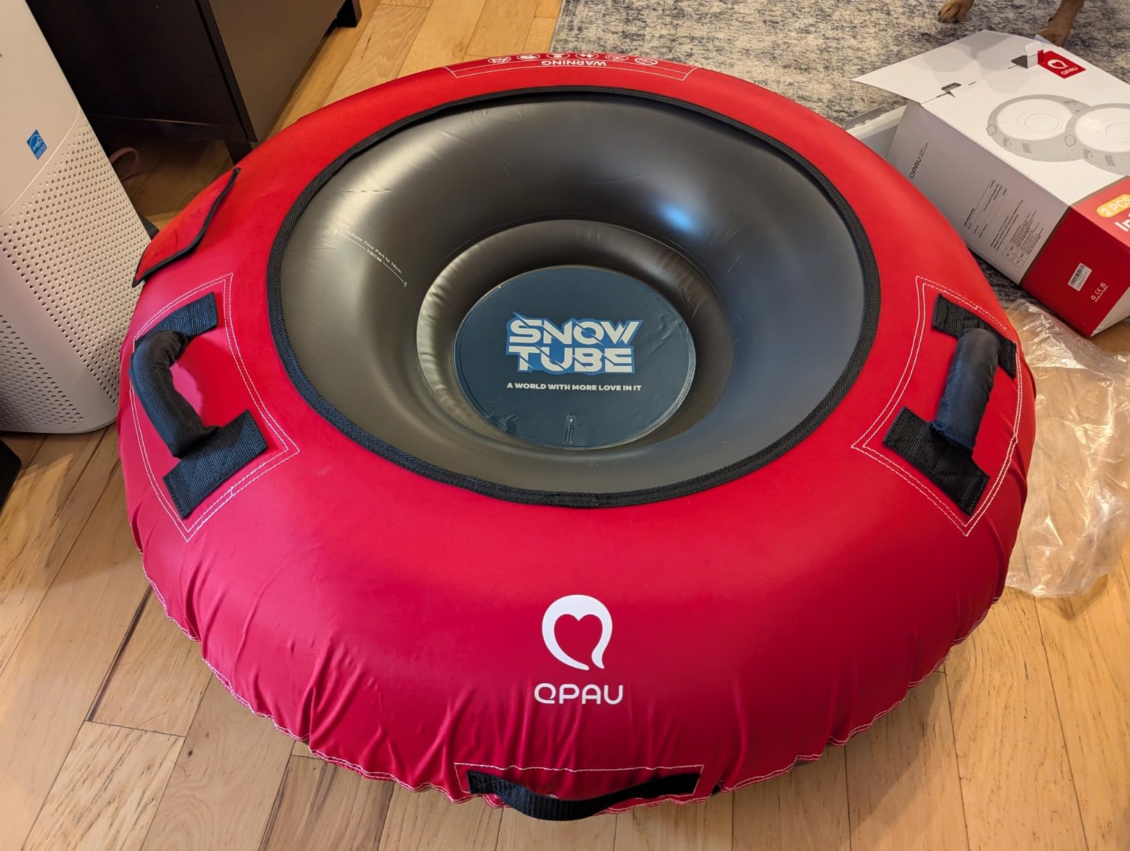 QPAU Snow Tube with Premium Canvas Cover 2 Pack for Kids and Adults, 48'' Inflatable Heavy Duty Snow Tube Made by Thickened Bottom, Sled Winter Outdoor Fun Toys for Children Boys Girls customer photo 2