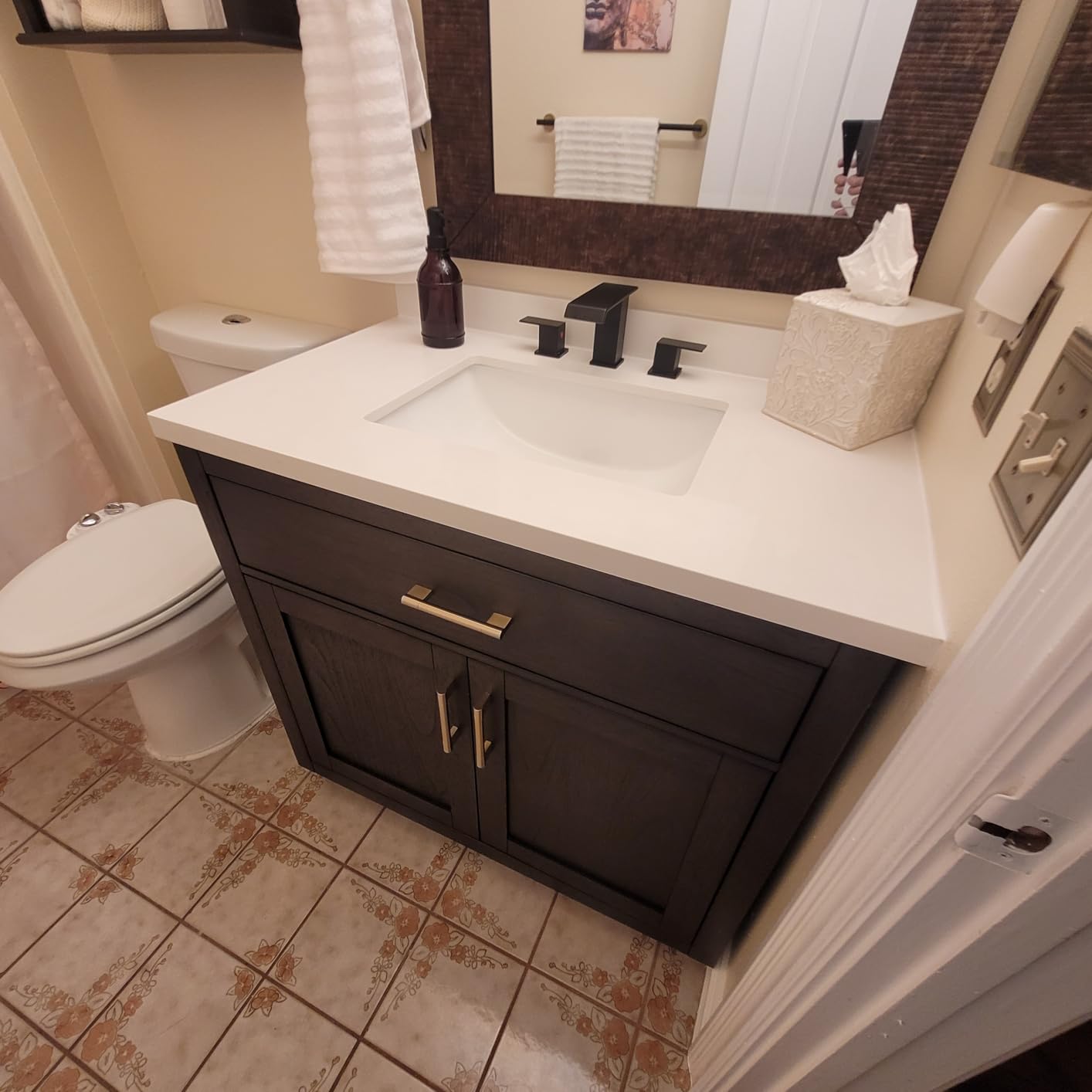 OVE Decors Bailey 72 in. Double Sink Freestanding Matte Black Wood Bathroom Vanity with White Quartz Top, Matching Backsplash and Power Bar customer photo 2