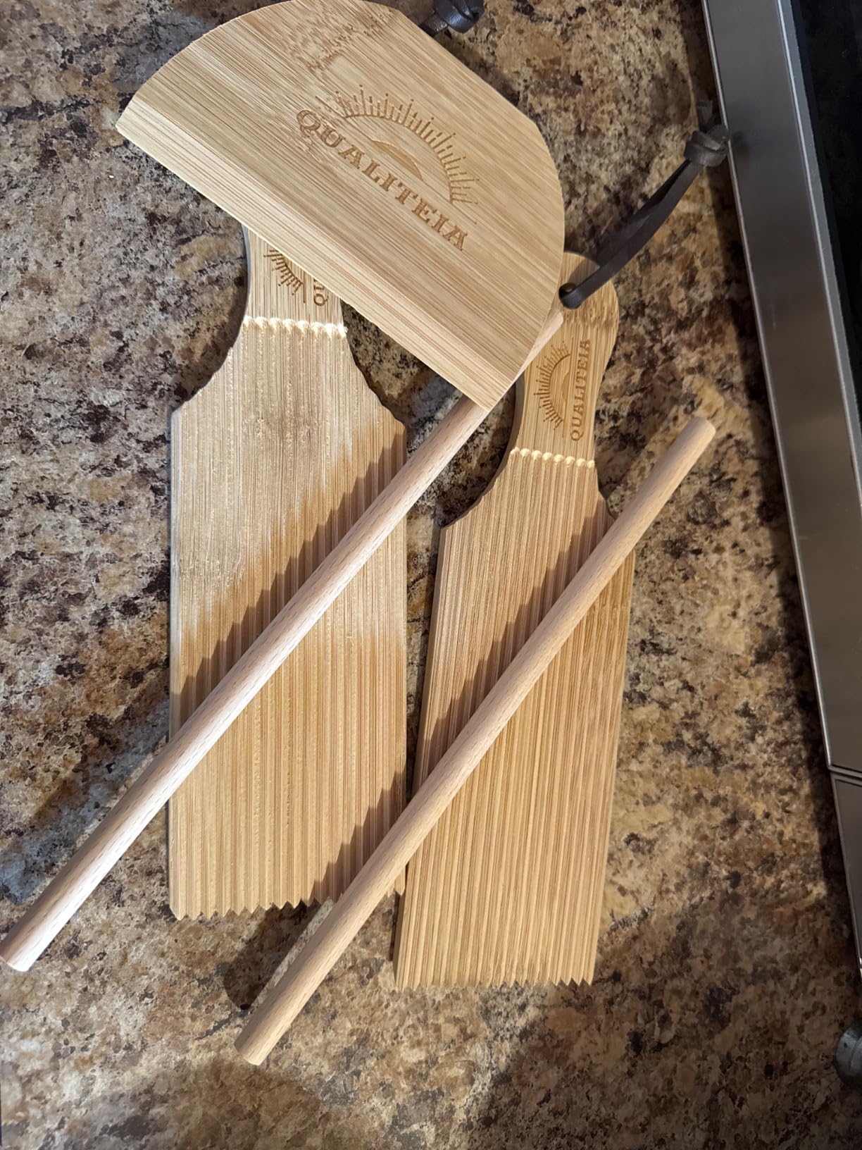 Gnocchi Board Set for Rolling Dough - 2x Paddles, 2x Rollers & 1x Cutter, Bamboo Pasta Shaper Tools Butter Maker, Garganelli Cavatelli Tortellini Cavarola Roller (Gnocchi Board Set 4) customer photo 1