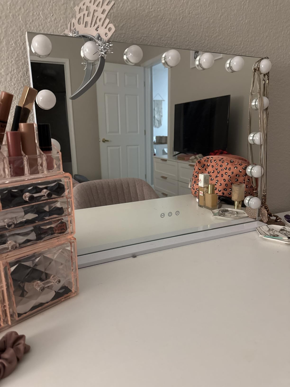 Moonee Vanity Mirror with Lights, Hollywood Lighted Makeup Mirror with 15 Dimmable Bulbs and 10X Magnification, 3 Colors Modes, Light Up Mirror, Perfect Valentine's Day Gift for Her（23