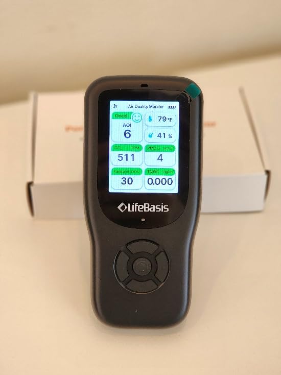 LifeBasis Air Quality Monitor Indoor, 11-in-1 Air Quality Detector | Air Meter Test AQI, PM1.0, PM2.5, PM10, CO2, TVOC, HCHO, Particles, Temperature and Humidity with Alert - Black customer photo 1