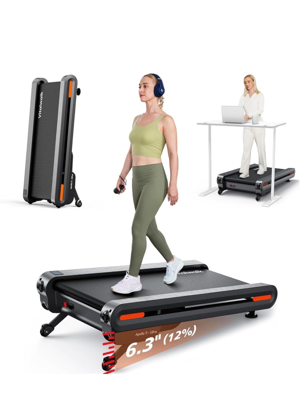 Vitalwalk Apollo 11 Ultra Walking Pad Treadmill with Incline, Full Deck, Auto Incline 12%-20%, 400/350lbs Capacity, Compact Under Desk Treadmills for Home Office, 3.0HP Brushless, Vertical Store customer photo 1