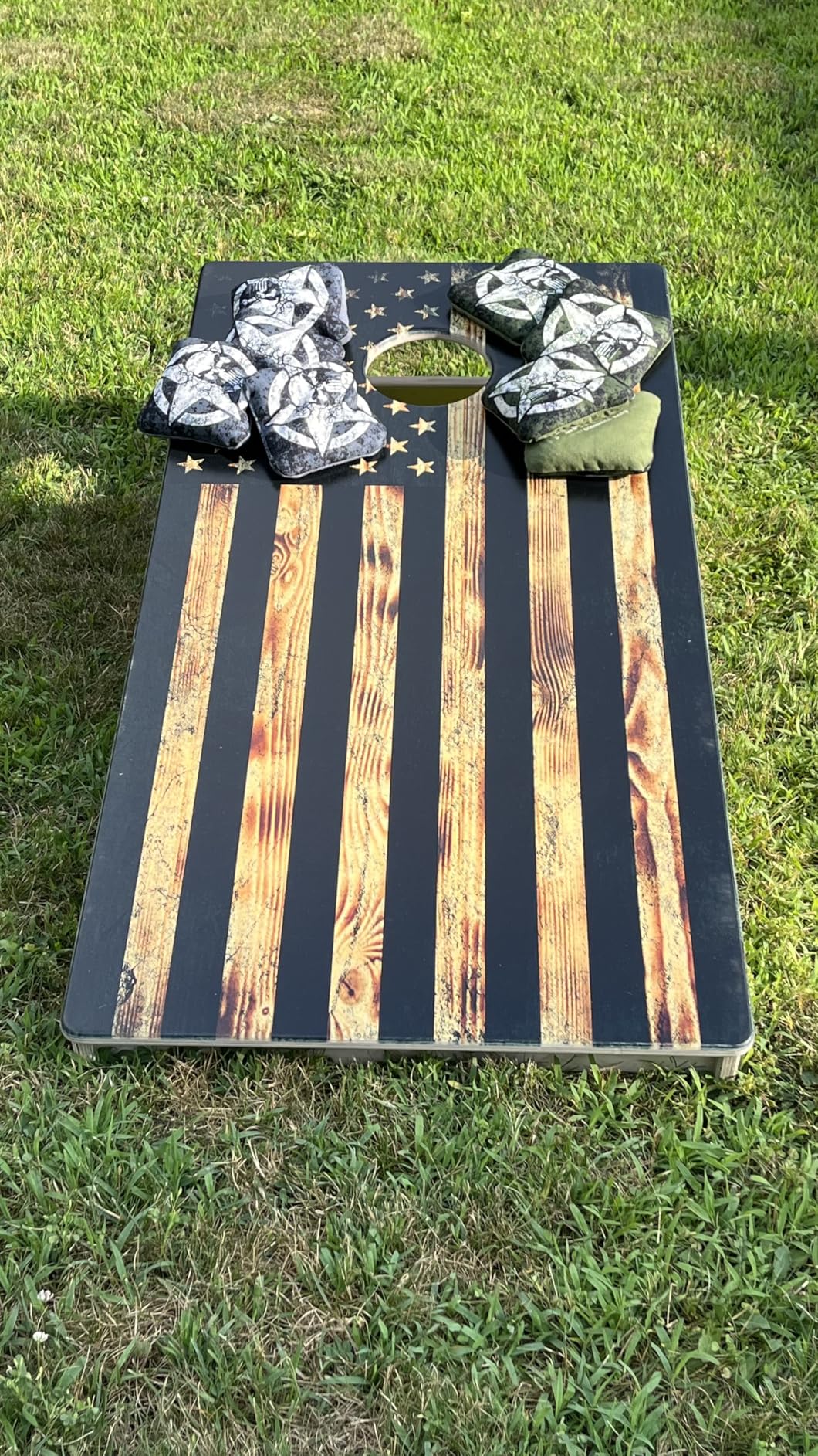 CornholeAce ACE PRO American Flag Cornhole Board Set - No Bounce! Triple Wide Legs, 3/4