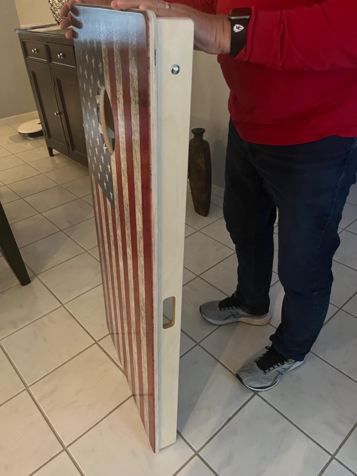 CornholeAce ACE PRO American Flag Cornhole Board Set - No Bounce! Triple Wide Legs, 3/4