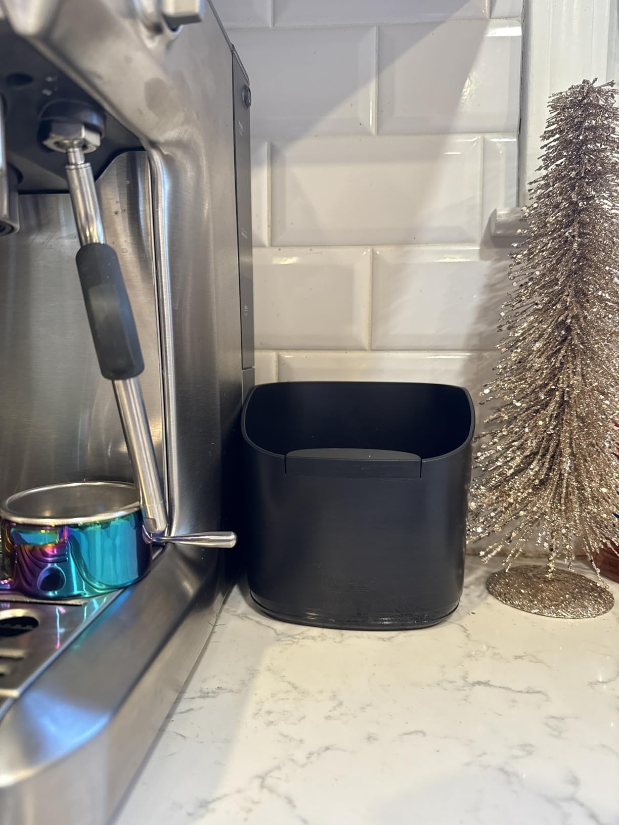 IKAPE Espresso Knock Box for Coffee Grounds, Barista Tool Enhanced for Better Manipulation - Black Espresso Machine Coffee Puck Disposal Box customer photo 1