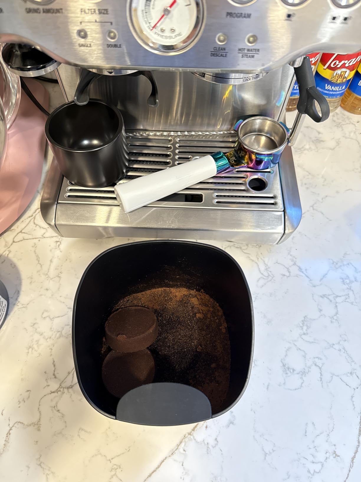 IKAPE Espresso Knock Box for Coffee Grounds, Barista Tool Enhanced for Better Manipulation - Black Espresso Machine Coffee Puck Disposal Box customer photo 2