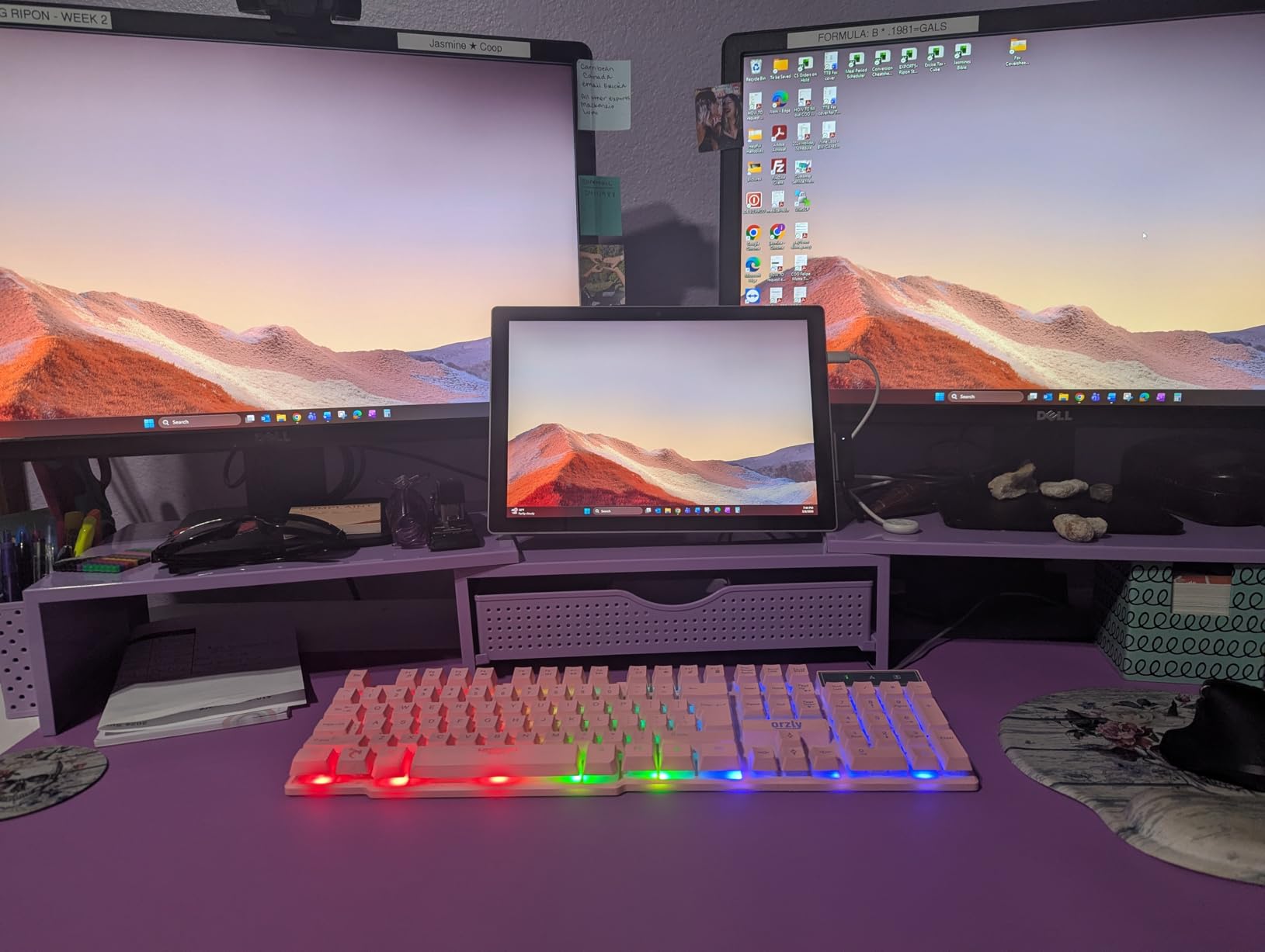 gianotter Dual Monitor Stand Riser, Desk Organizer With Drawer and 2 Pen Holders, Computer Monitor Stand, Shelf for Top of Desk, Black customer photo 2