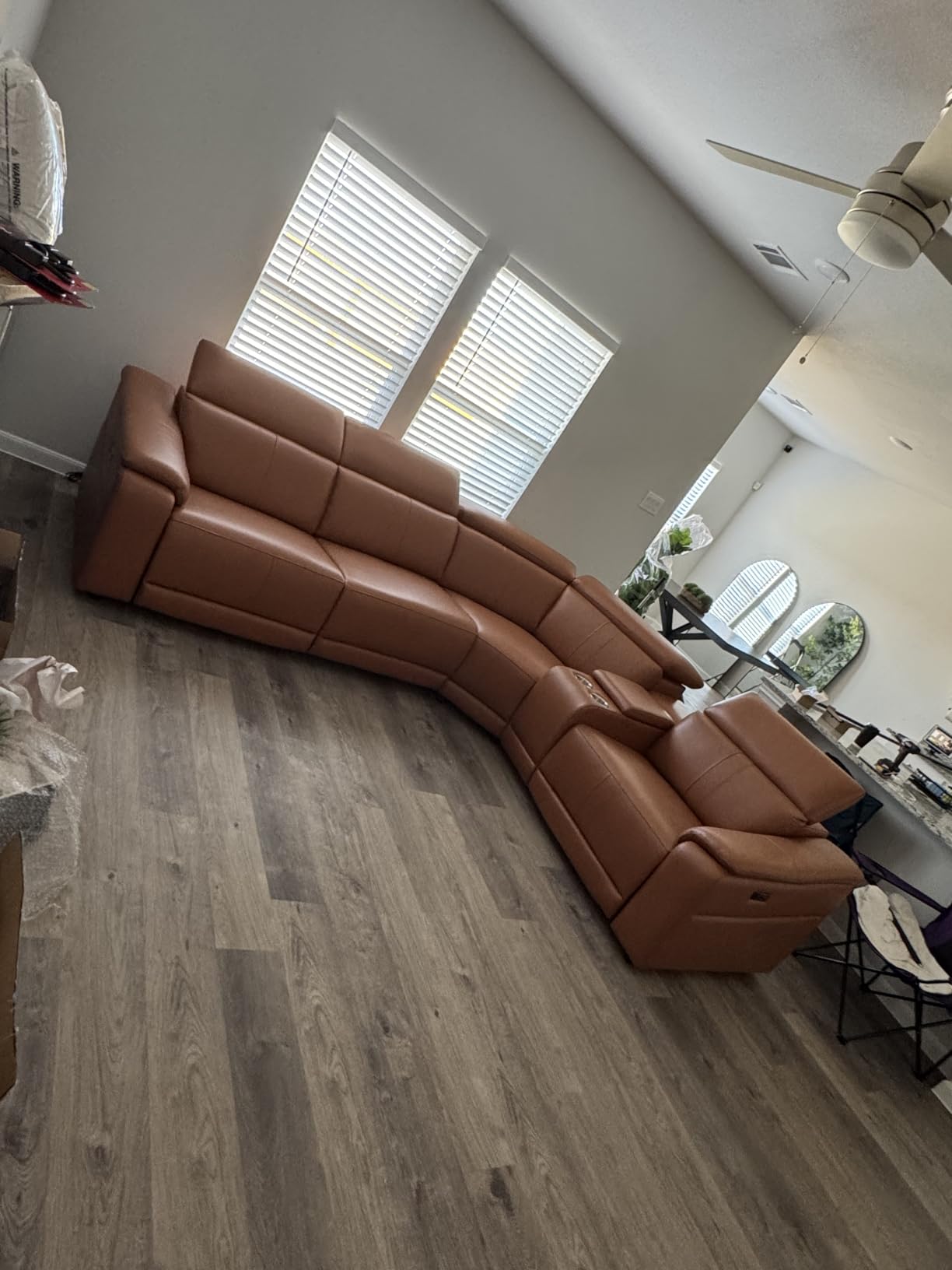 Power Recliner Sectional Sofa, L-Shaped Living Room Furniture Set, Light Brown Leather Sofa, Reclining Sectional Couch with Storage Console/Cup Holder for Living Room/House/Apt customer photo 1