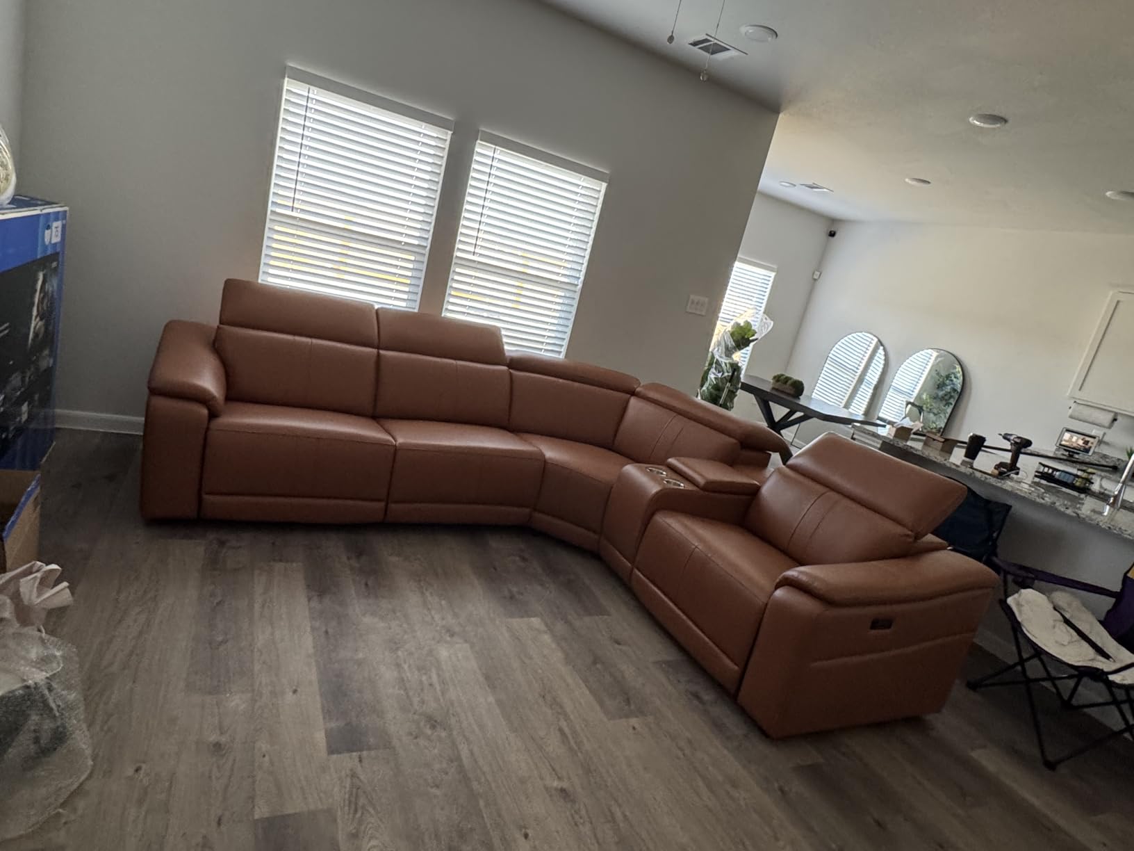 Power Recliner Sectional Sofa, L-Shaped Living Room Furniture Set, Light Brown Leather Sofa, Reclining Sectional Couch with Storage Console/Cup Holder for Living Room/House/Apt customer photo 2