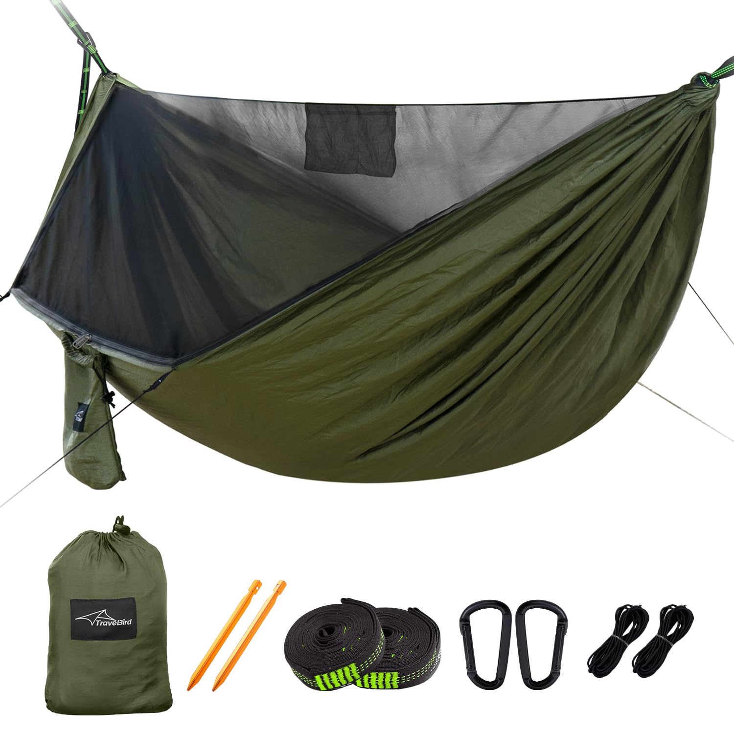 Camping Hammock with Mosquito Net and Ridge Rope, Extra Large for 2 Person, Lightweight Hanging Hammocks Tree Straps, All-in-one Fast Open Hammock for Outside, Hiking, and Travel customer photo 1