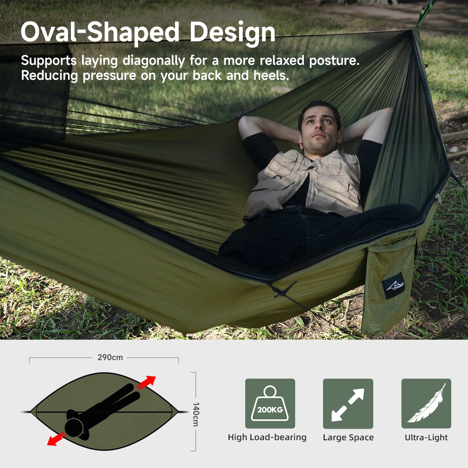 Camping Hammock with Mosquito Net and Ridge Rope, Extra Large for 2 Person, Lightweight Hanging Hammocks Tree Straps, All-in-one Fast Open Hammock for Outside, Hiking, and Travel customer photo 2