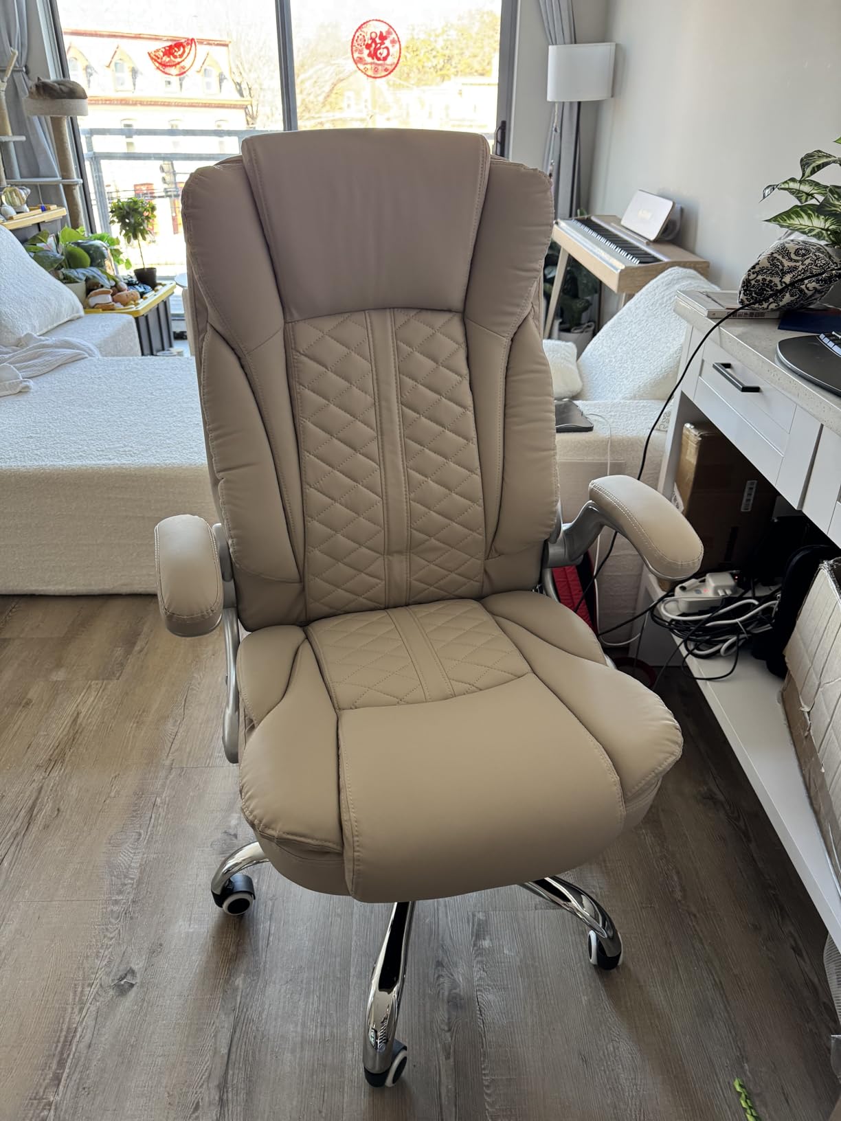 400lbs Executive Office Chair with Flip-Up Armrests, Big and Tall Computer Chair for Heavy People, Heavy Duty Ergonomic Comfy Chair, Breathable PU Leather (Black) customer photo 1