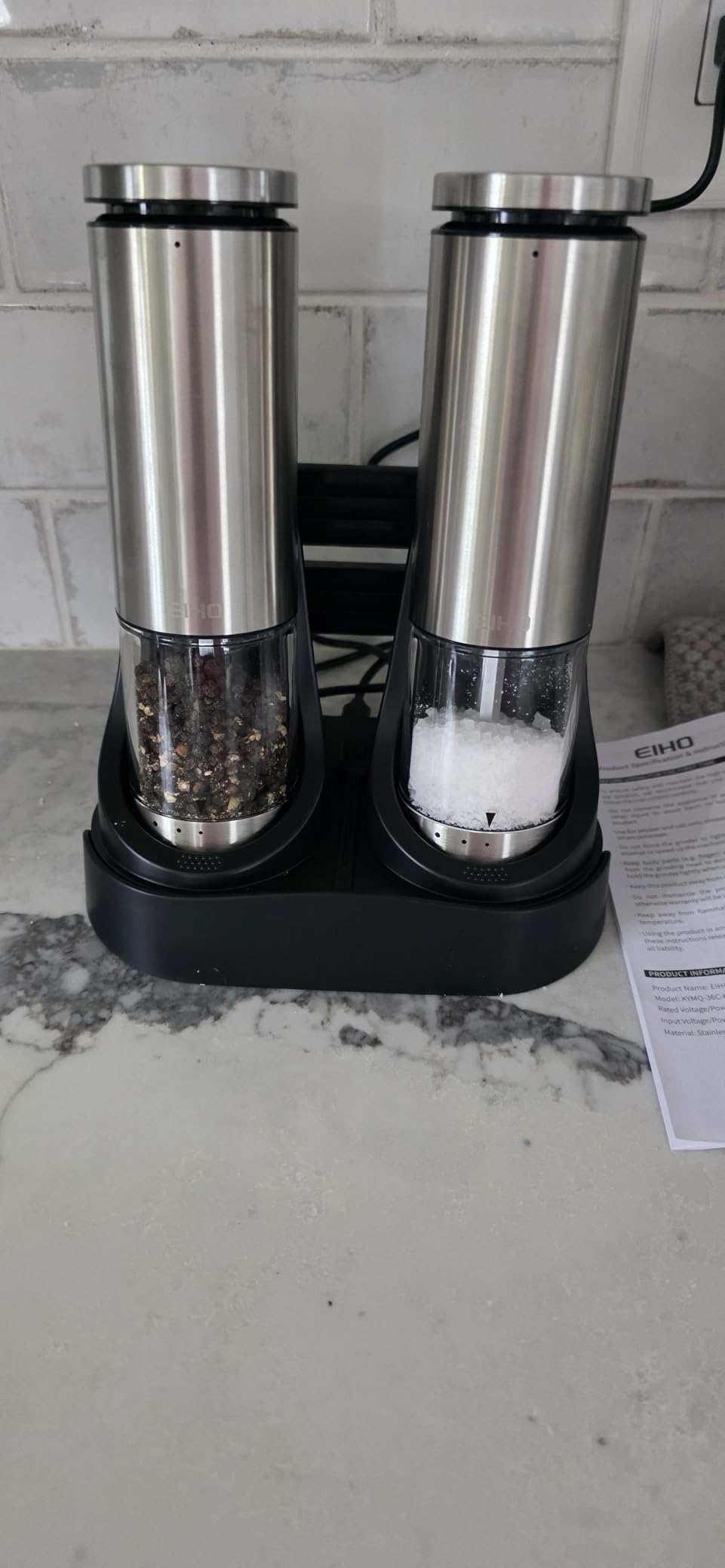 EIHO Electric Salt and Pepper Grinder Set USB Rechargeable, Upgraded External Adjustable Coarseness, Stainless Steel Automatic Salt and Pepper Shakers Mills with LED Light, House Warming Cooking Gifts customer photo 2