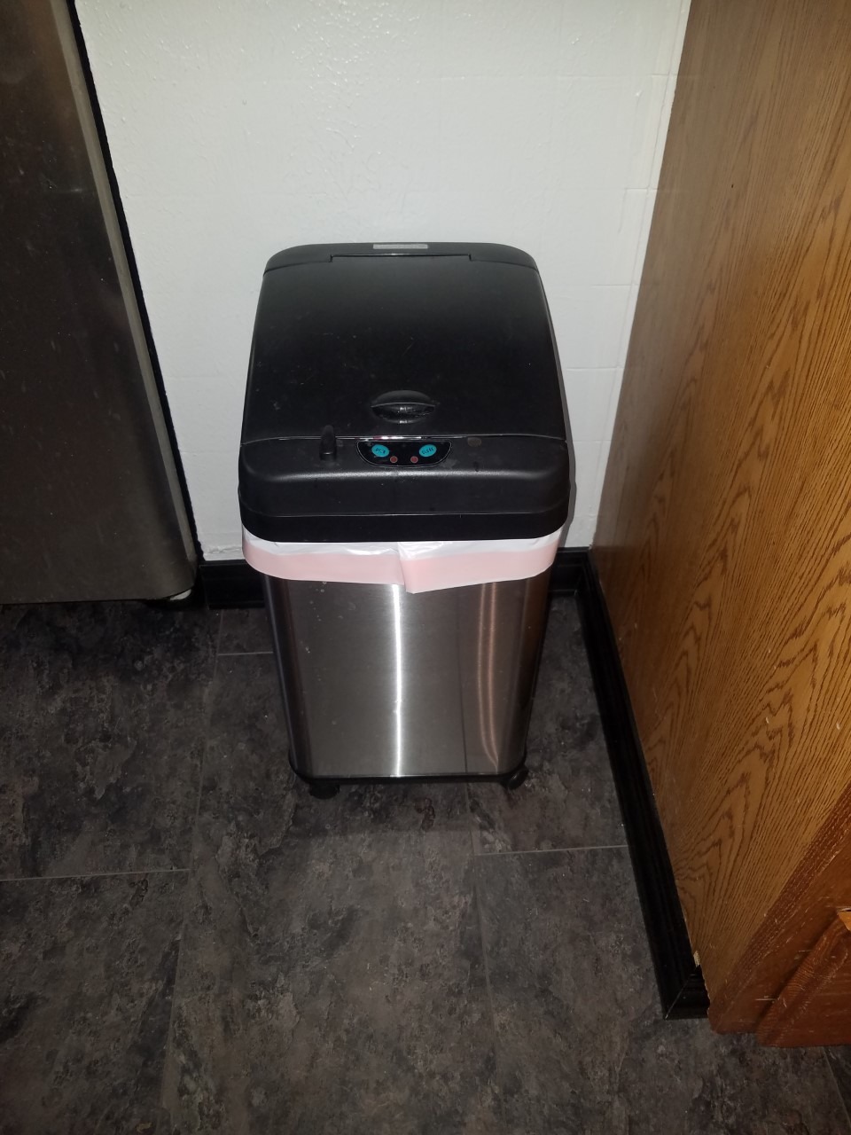 iTouchless 18 Gallon Wings-Open Mobile Wheeled Kitchen Trash Can with Lid and Odor Filter, Dog Proof Stainless Steel Garbage Bin for Home Office Work Bedroom Living Room Garage Slim Wastebasket customer photo 1