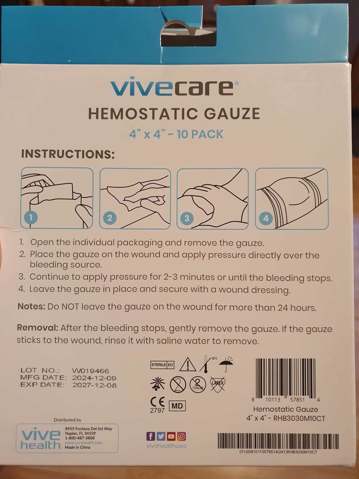 ViveCare Hemostatic Gauze (4