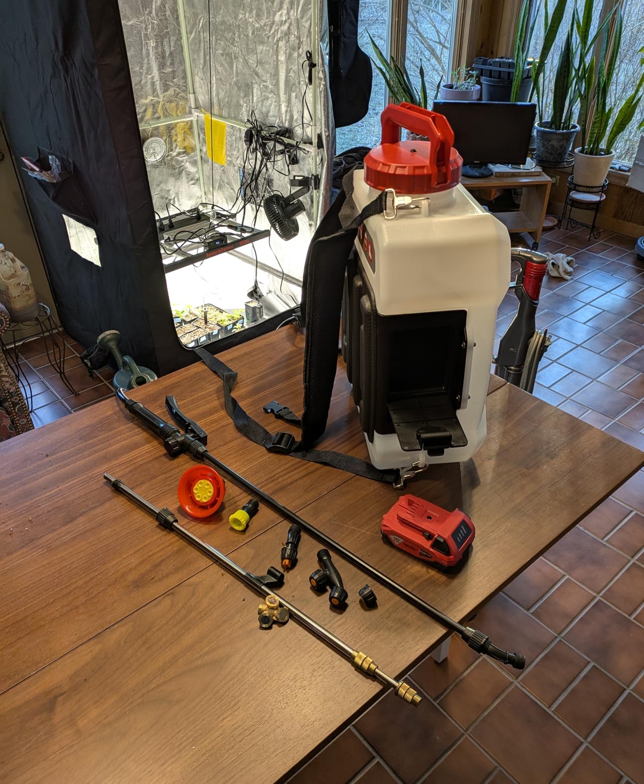 3Gallon Battery Powered Backpack Sprayer Compatible with Milwaukee 18V Battery, 79PSI Electric Garden Sprayer w/ 18V 2.0Ah Battery, 7Nozzles, 2 Wands, Backpack Weed Sprayer for Lawn,Weeding, Cleaning customer photo 1