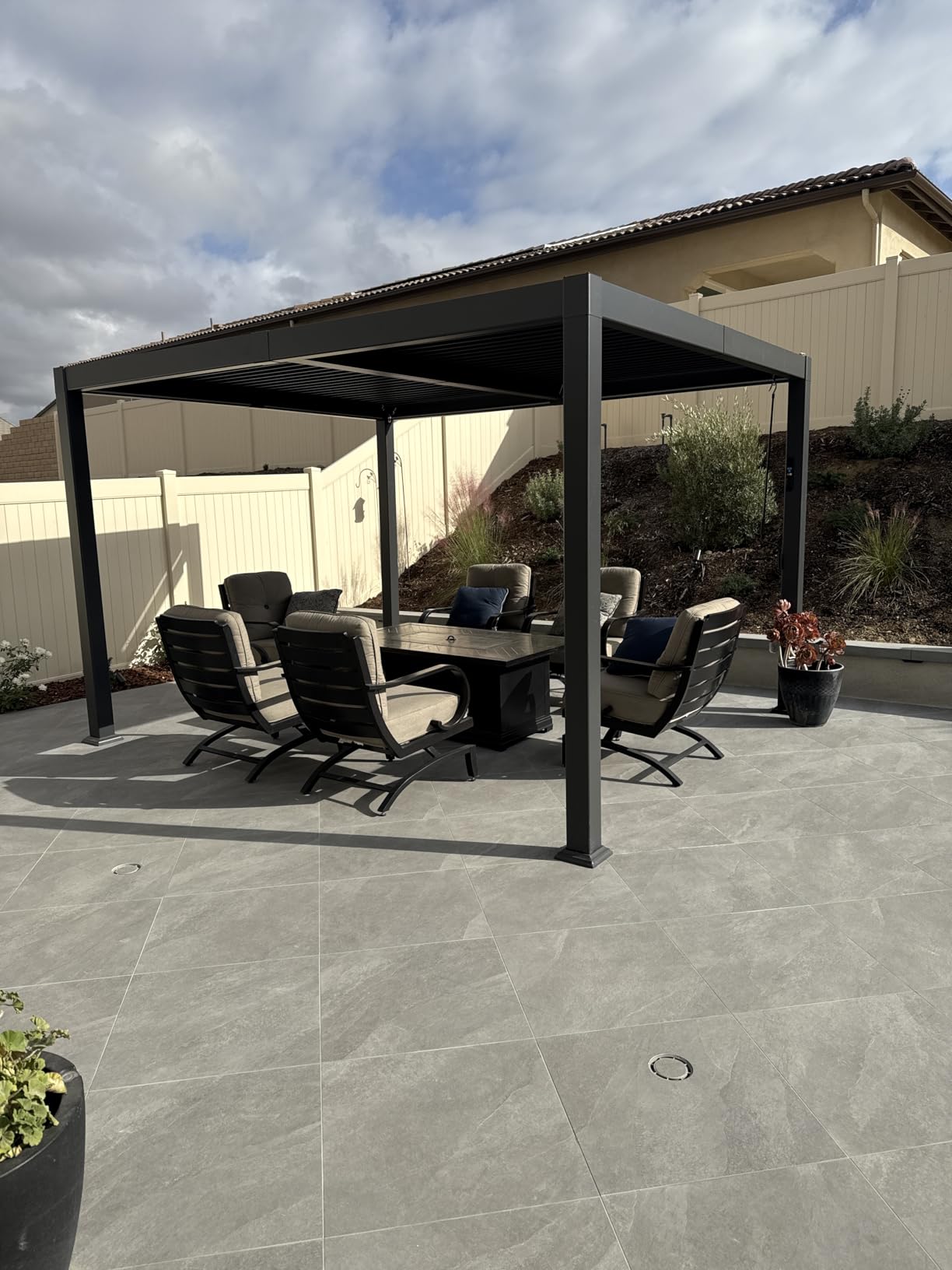 PURPLE LEAF Solar Louvered Pergola 92KS 10' x 12' with LED String Lights and Control Panel Aluminum Outdoor Pergola with Adjustable Roof for Patio Deck Garden Yard Gray customer photo 1