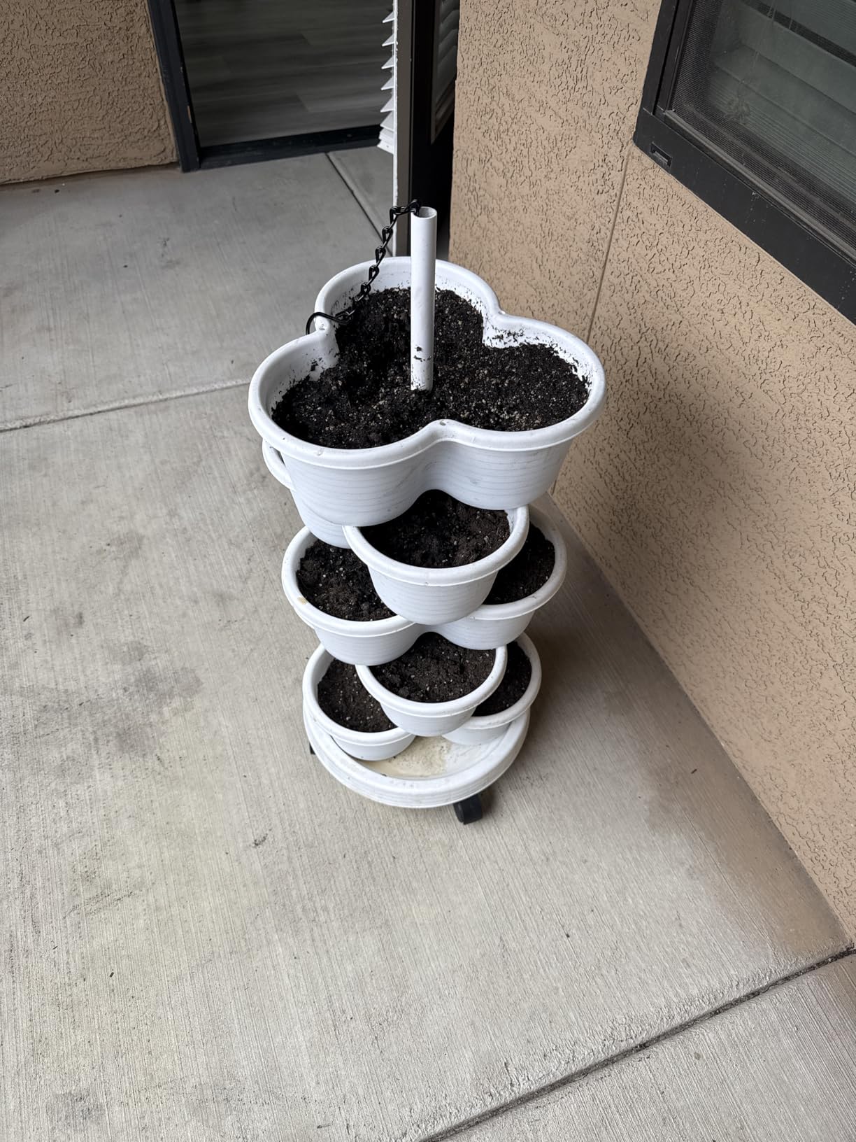 VECELO 5 Tier Vertical Garden Planter, Self Watering Stackable Planters with Wheels for Strawberries, Herbs, Flowers, Vegetables, White customer photo 2