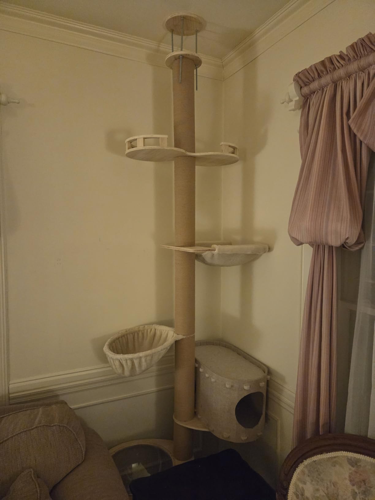 Sturdy Floor-to-Ceiling Cat Tree | Solid Real Wood 55-122'' Height Adjustable Drill-Free Tower | Ideal for Multi-Cat Households & Large Breeds with Extra-Thick 4.3