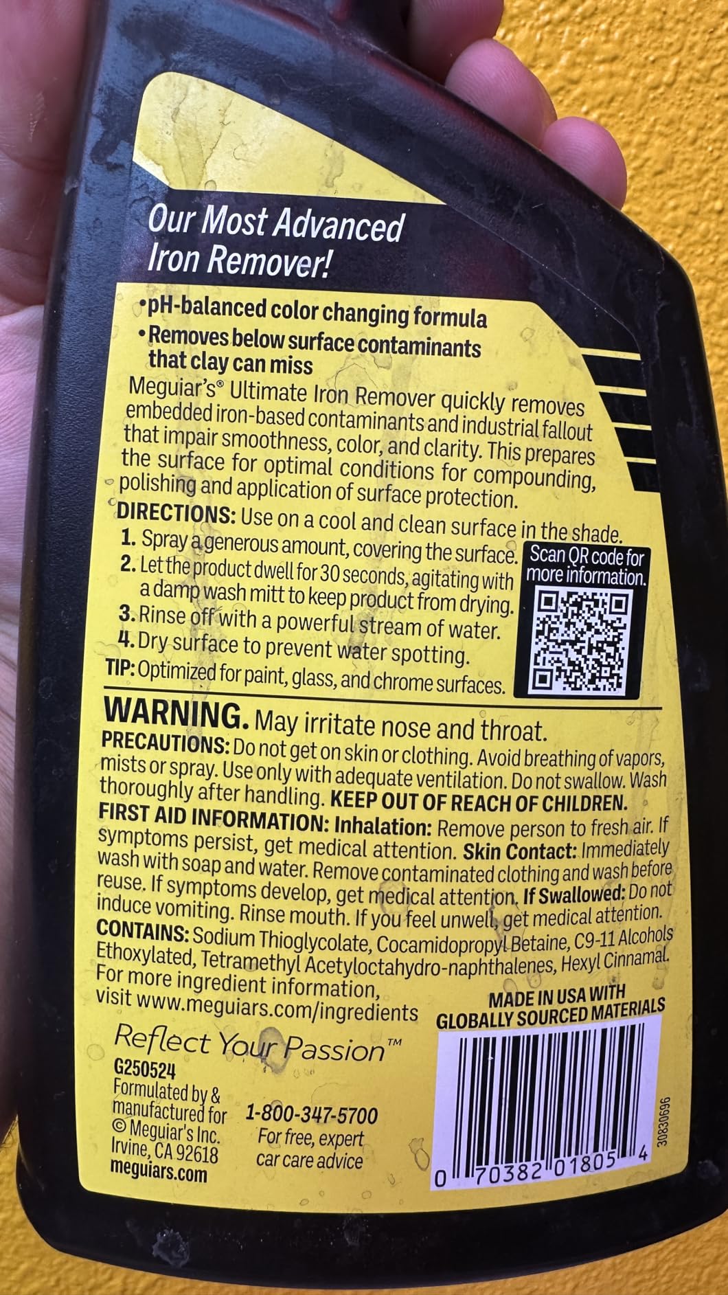 Meguiar's Ultimate Iron Remover - Quickly Remove Embedded Iron Particles and Industrial Fallout That Impair Paint Color, Clarity, and Paint Smoothness - Chemical Contaminant Remover - 24 Oz customer photo 1
