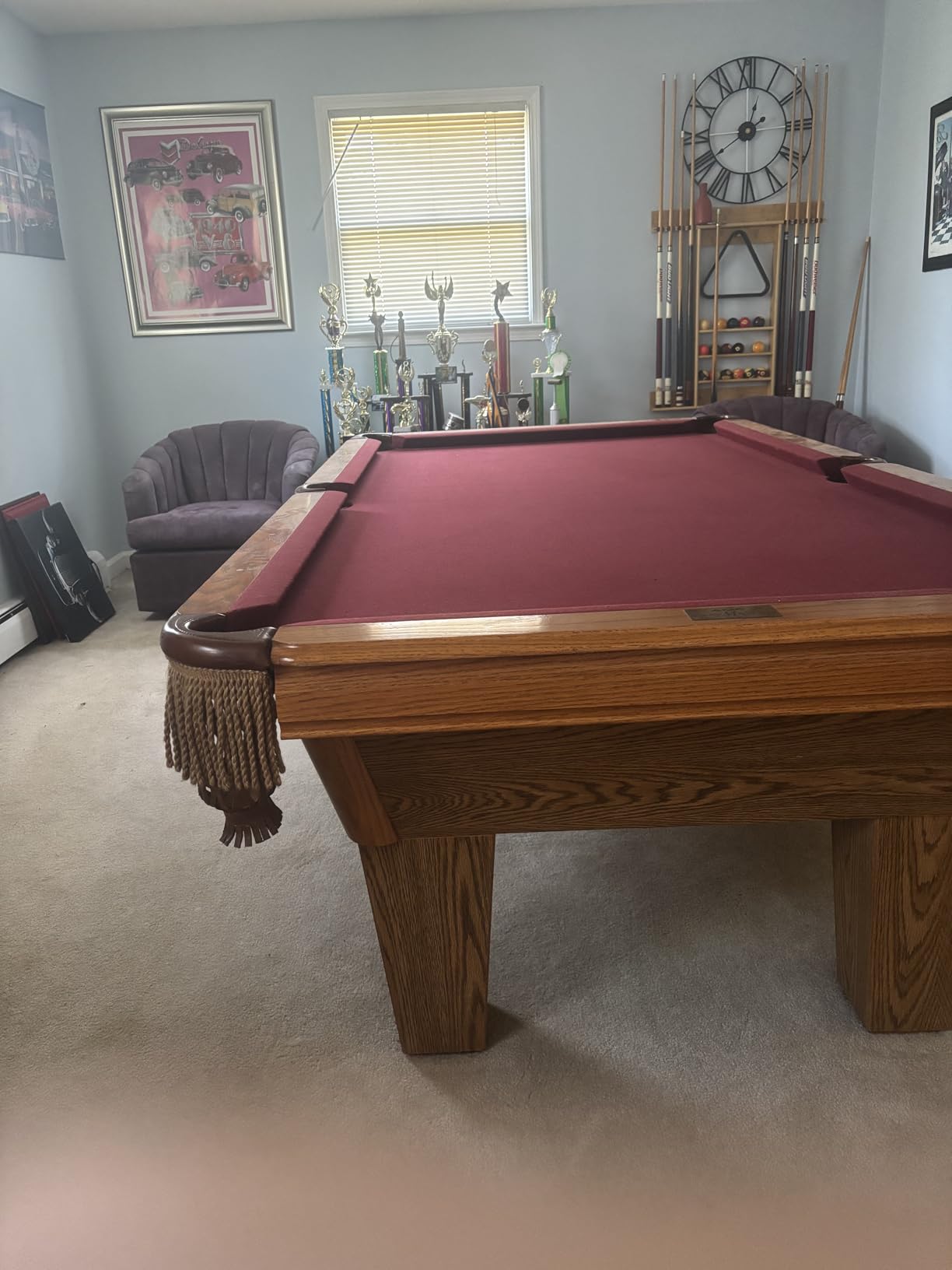 Pool Cue Rack, Bamboo Wall Mount Pool Sticks Holder, Holds 8 Cues and Full Set of Balls, Pool Table Accessories Organizer for Billiard Room or Club - Dark Brown customer photo 1