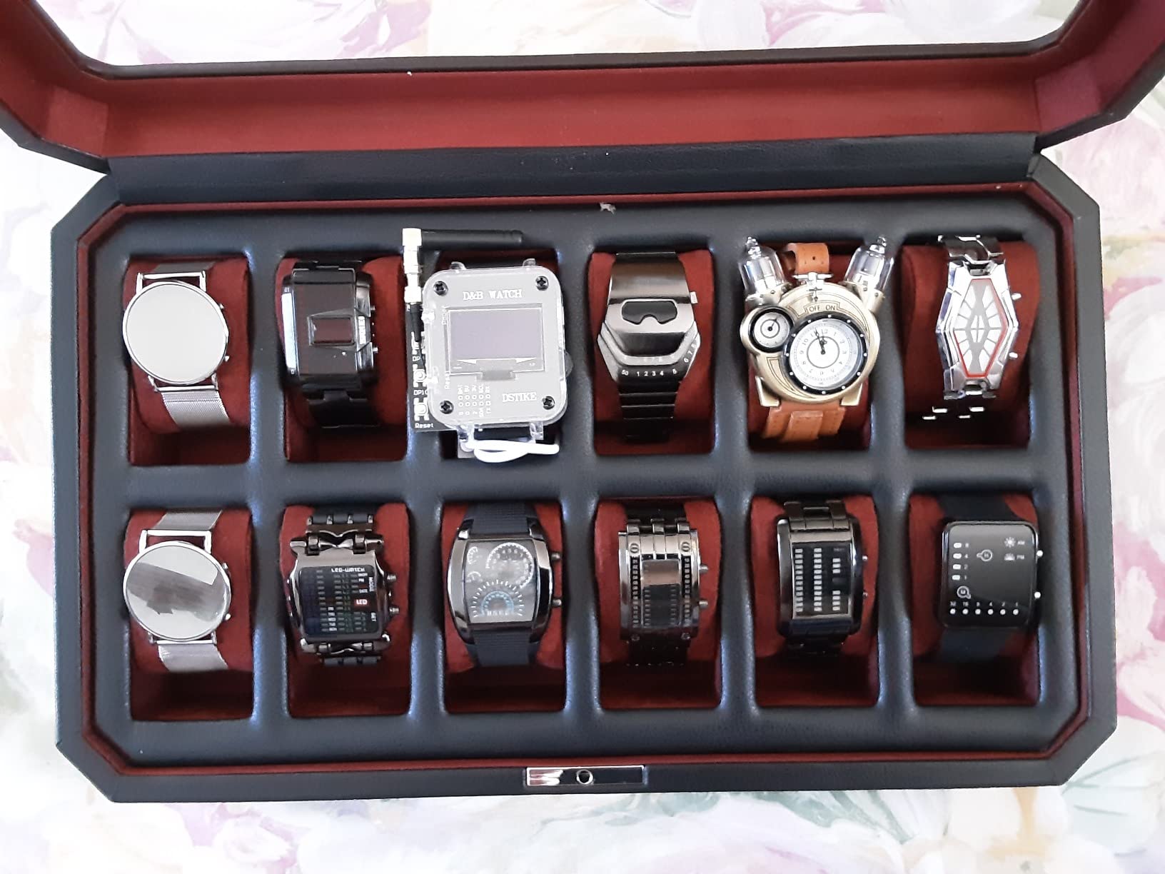 ROTHWELL 18-Slot Watch Case - Luxury Watch Box for Men, Real Glass Top, Lockable, Elegant Display for Collections (Black/Grey) customer photo 2