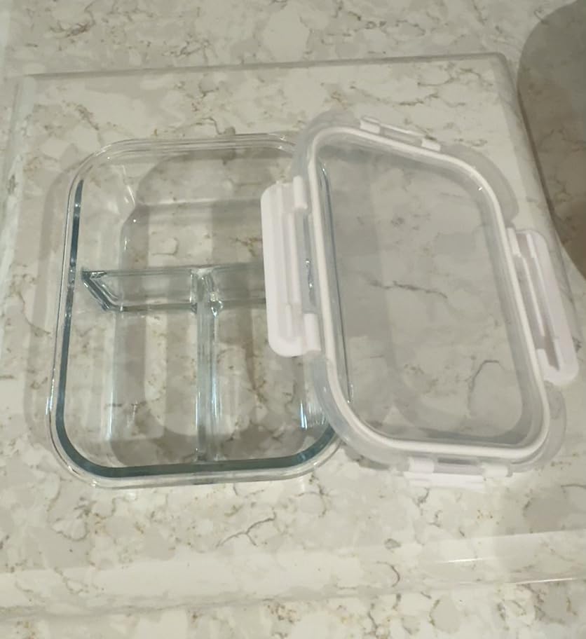 KOMUEE Glass Meal Prep Containers 3 Compartments, 5 Pack 36 oz, Glass Food Storage Containers with Lids, Airtight Lunch Bento Box, Portion Control, Freezer and Microwave Safe customer photo 2