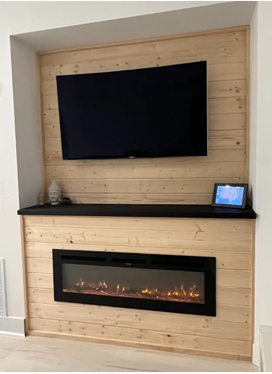 EUHOMY 60 Inch Electric Fireplace Wall Recessed and Wall Mounted with Adjustable Flame Color, Fireplace Heater with Remote Control, Linear Fireplace with Timer, Touch Screen, Log & Crystal, 750/1500W customer photo 2