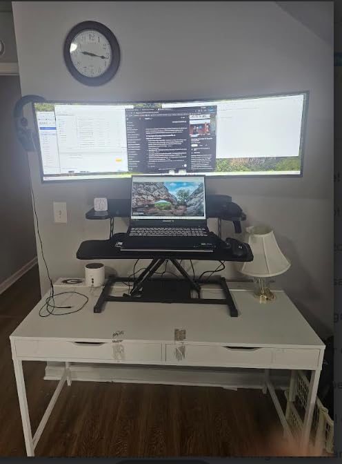 FLEXISPOT 36-inch Standing Desk Converter Height Adjustable Sit to Stand Up Workstation, Dual Monitor and Laptop Riser with Wide Keyboard Tray, Black customer photo 2