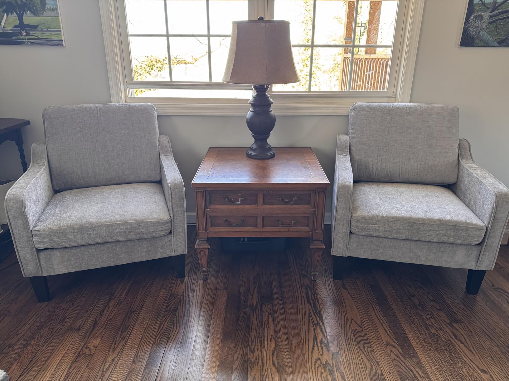 VINGLI Mid Century Modern Accent Chair, Navy Blue Chenille Chairs for Living Room Upholstered Armchair with Scooped Arms for Bedroom, Apartment, Studio, Office, Waiting Room customer photo 1