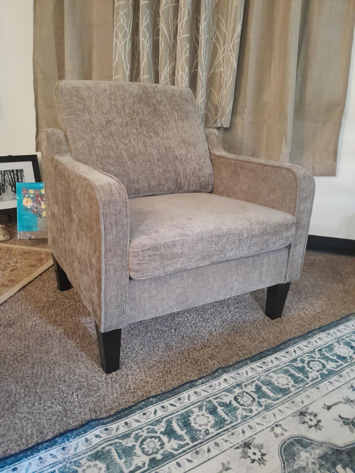 VINGLI Mid Century Modern Accent Chair, Navy Blue Chenille Chairs for Living Room Upholstered Armchair with Scooped Arms for Bedroom, Apartment, Studio, Office, Waiting Room customer photo 2