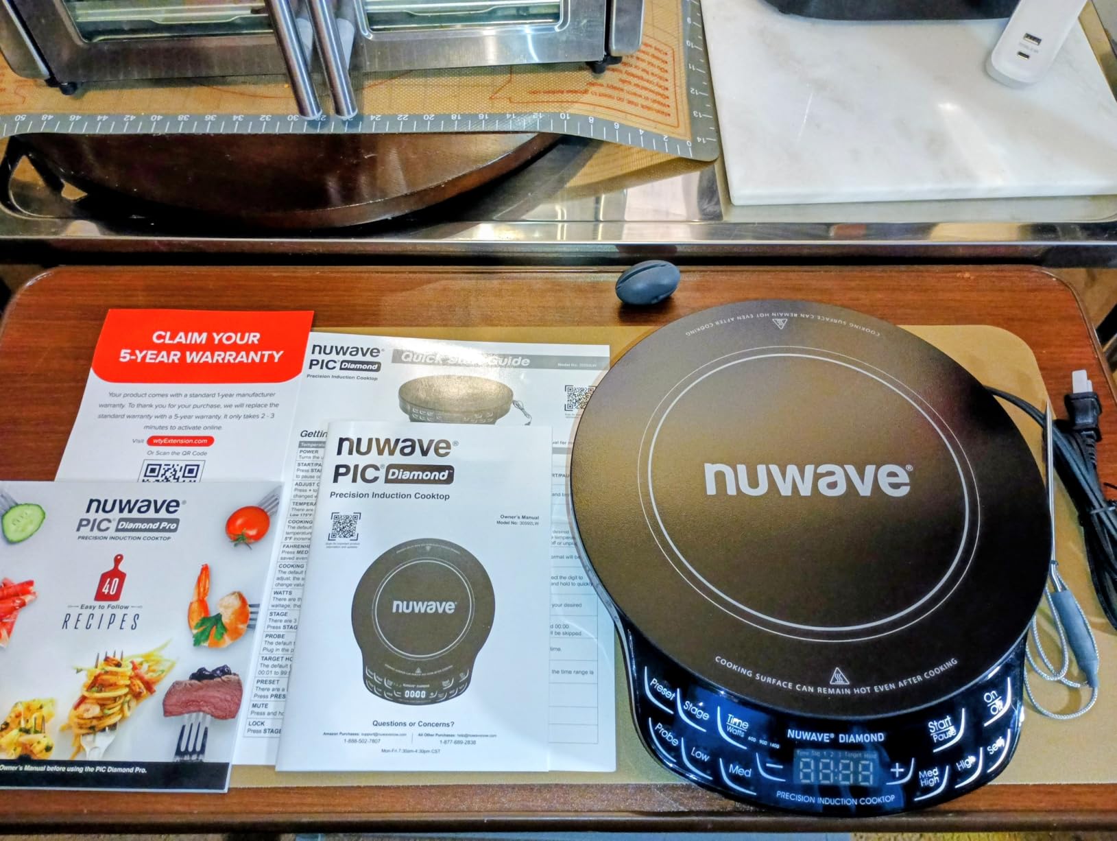 Nuwave Portable Induction Cooktop Diamond with Probe, Advanced Countertop Burner, 91 Temps from 100°F to 500°F, 12