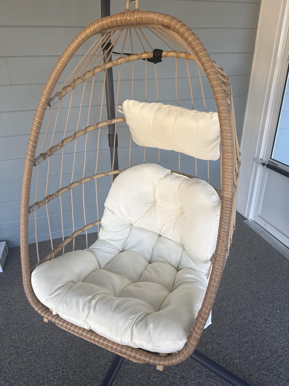 Brafab Hanging Egg Chair with Stand and Footrest, Wicker Egg Swing Chair Indoor Outdoor Aluminum-Steel Frame and UV Resistant Cushion, Patio Lounge Hammock Chairs for Bedroom 370LBS Capacity, Beige customer photo 2