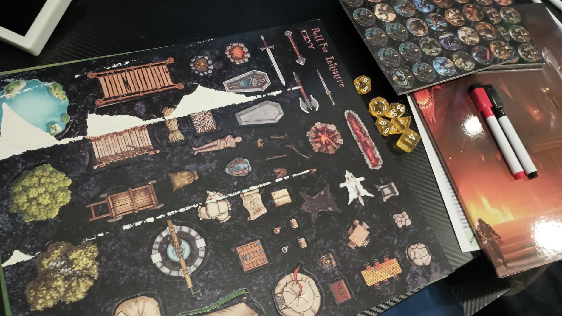 CZYY Foldable Battle Mat with DM Screen, Game Tokens, Dice Set - 2-Sided Wet & Dry Erase Terrain, Ultimate DND Starter Set, Accessories, Gift for Dungeon Master & Player customer photo 1