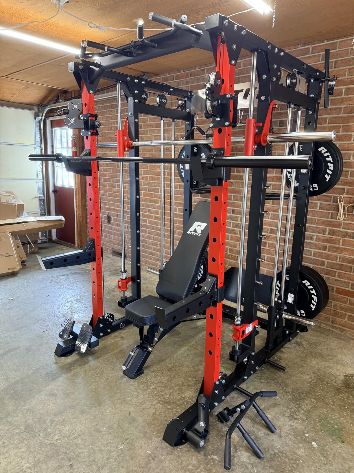 RitFit Buffalo Smith Machine, Power cage with LAT-Pull Down System & Cable Crossover System, All-in-One Squat Rack for Home Gym, Power Rack customer photo 1