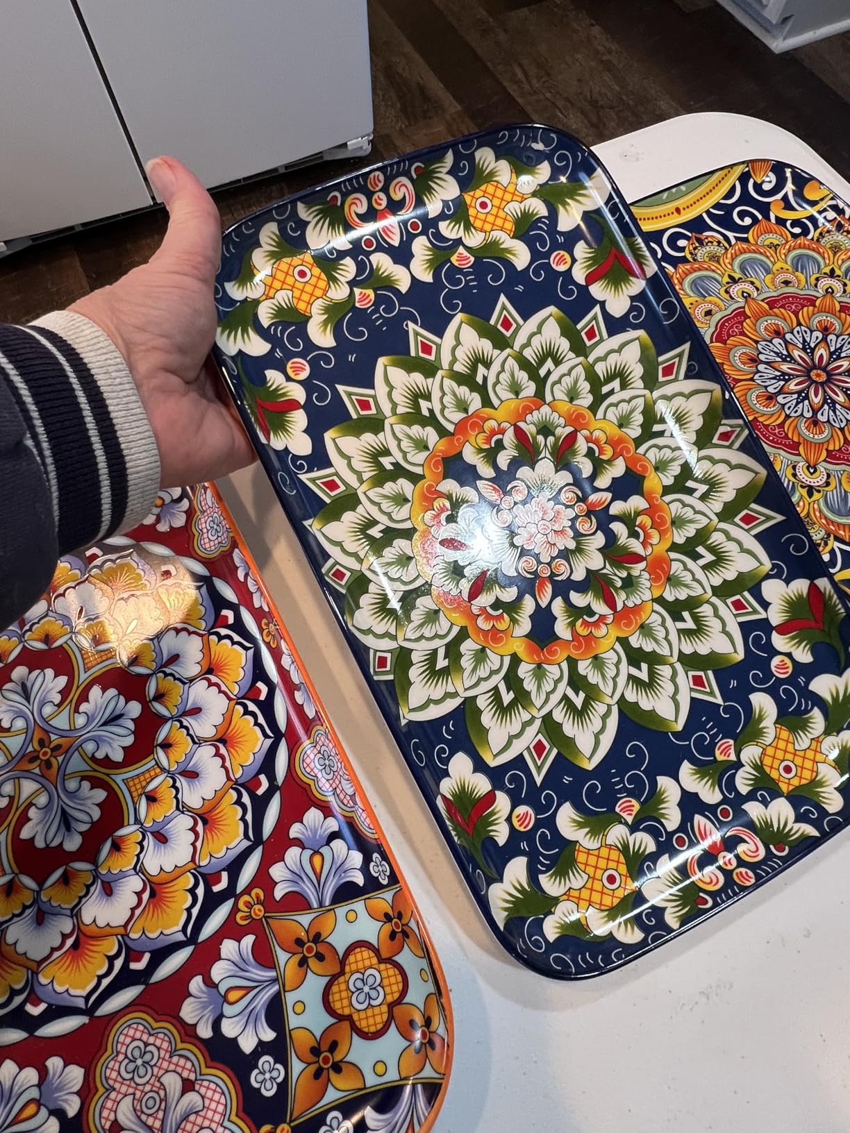vancasso Serving Platters Set of 3, 16/14/12 Inch Rectangular Trays - Extra Large, Ceramic Bohemian Serving Dish for Entertaining Food, Microwave & Dishwasher Safe customer photo 2