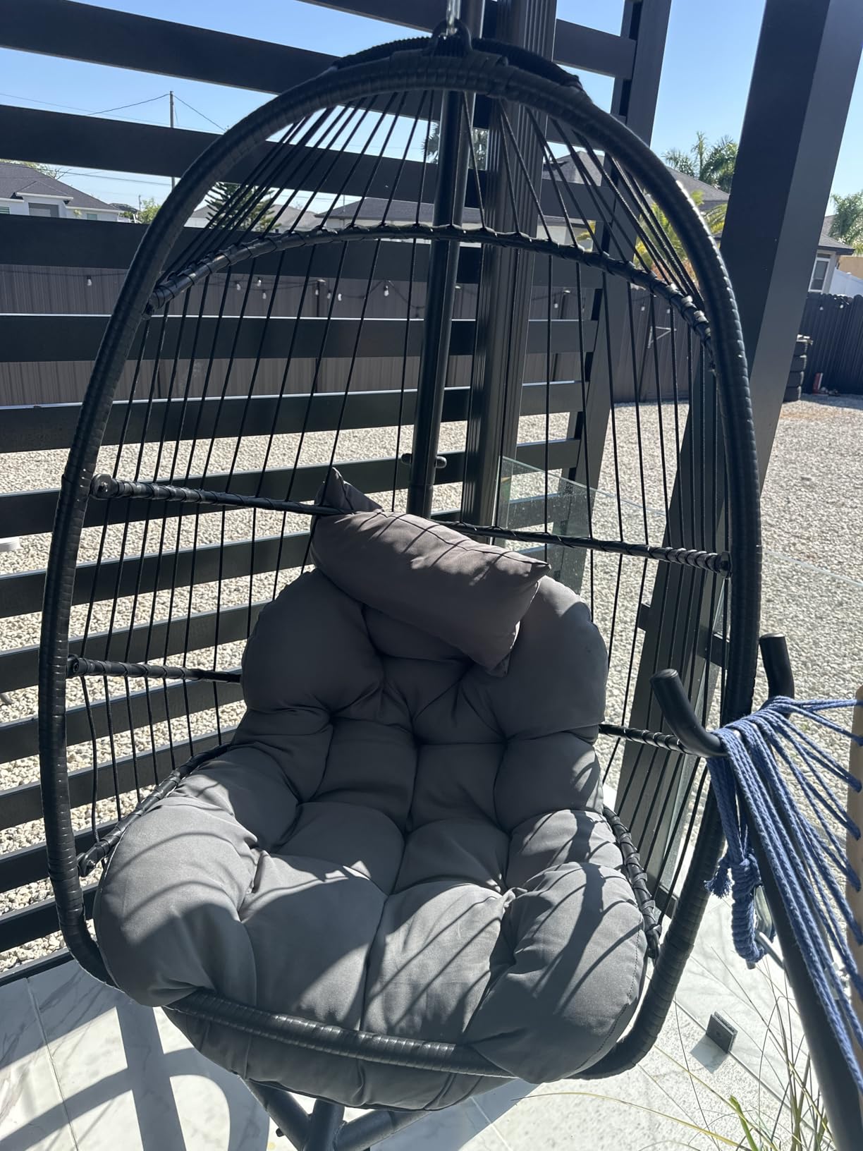 CHABATREE Egg Chair with Stand, Patio Rattan Wicker Hanging Swing Egg Chair Hammock Chair for Bedroom Porch Garden, Thickened Aluminum Alloy Steel Frame and UV Resistant Cushion, 350LBS Capacity customer photo 2