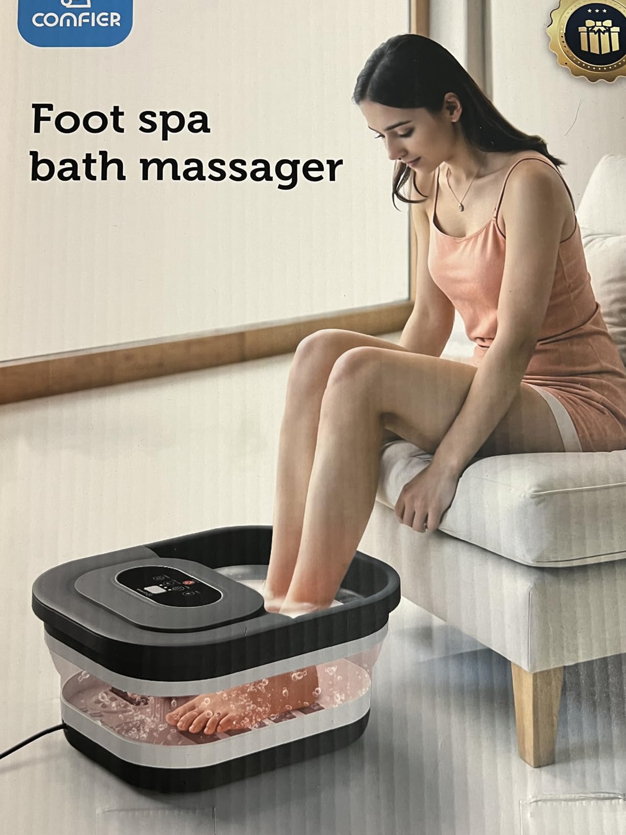 COMFIER Collapsible Foot Spa Bath Massager with Heat, Pedicure Foot Spa with Bubbles, Red Light, Pumice Stone and Shiatsu Massage Rollers, Heated Bath Spa for Relaxation and Stress Relief (Black) customer photo 1