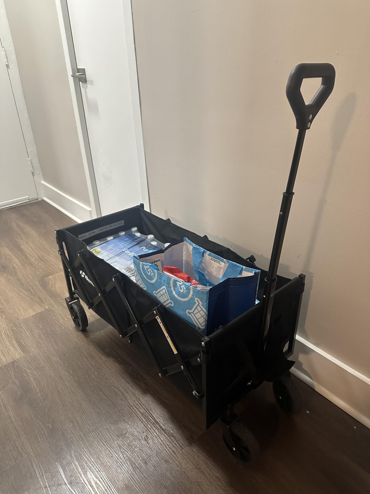 34'' Extra Long Collapsible Wagons Carts Foldable, 360LBS Heavy Duty Folding Beach Wagon Cart with Wheels, Portable Utility Outdoor Wagon for Grocery, Shopping, Garden, Sports, Camping, Black customer photo 2