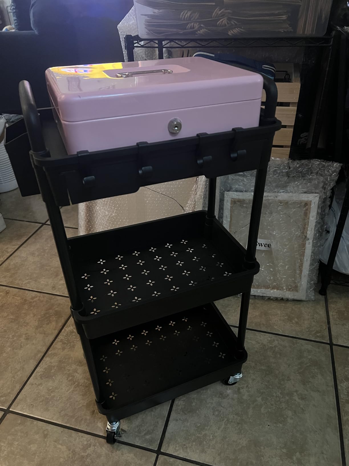 Goovilla 3 Tier Rolling Utility Cart Organizer with Removable Drawer, Stable and Sturdy Black Rolling Storage Carts with 2 Lockable Wheels customer photo 1