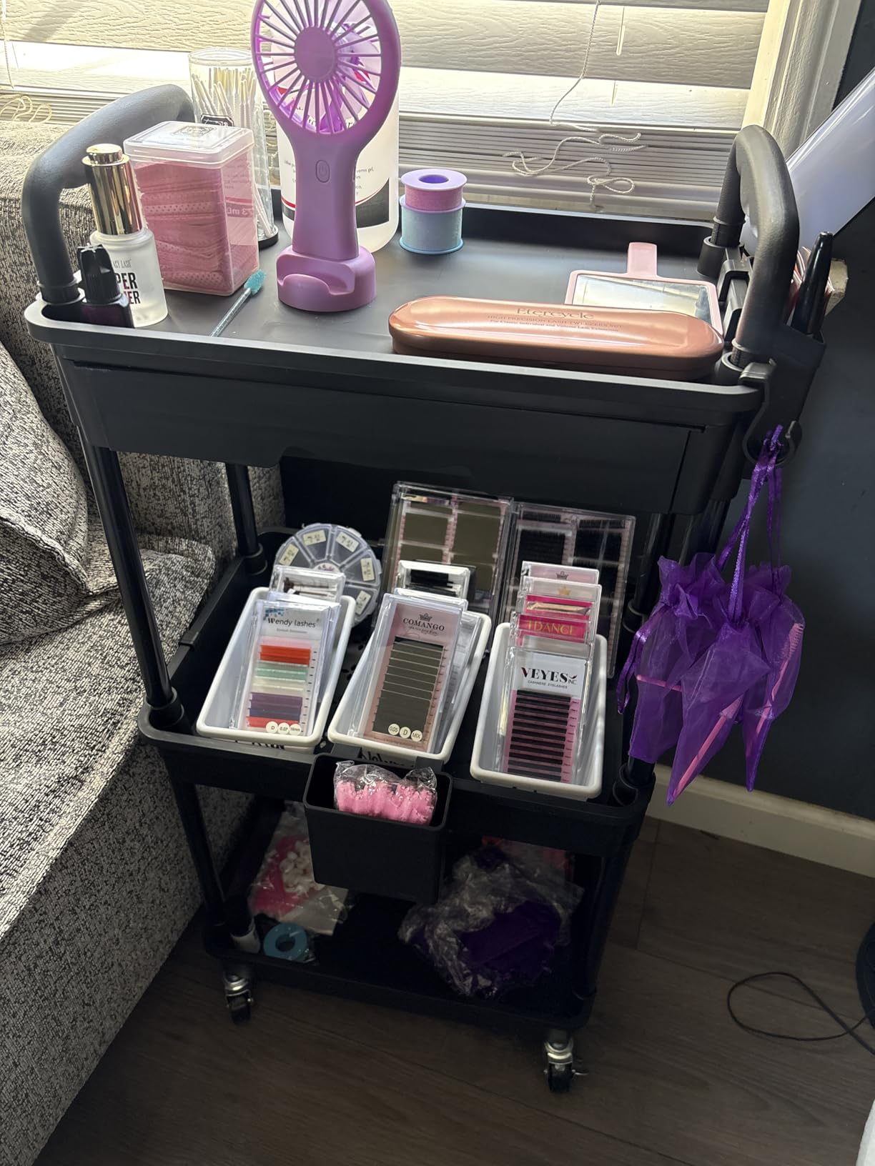 Goovilla 3 Tier Rolling Utility Cart Organizer with Removable Drawer, Stable and Sturdy Black Rolling Storage Carts with 2 Lockable Wheels customer photo 2