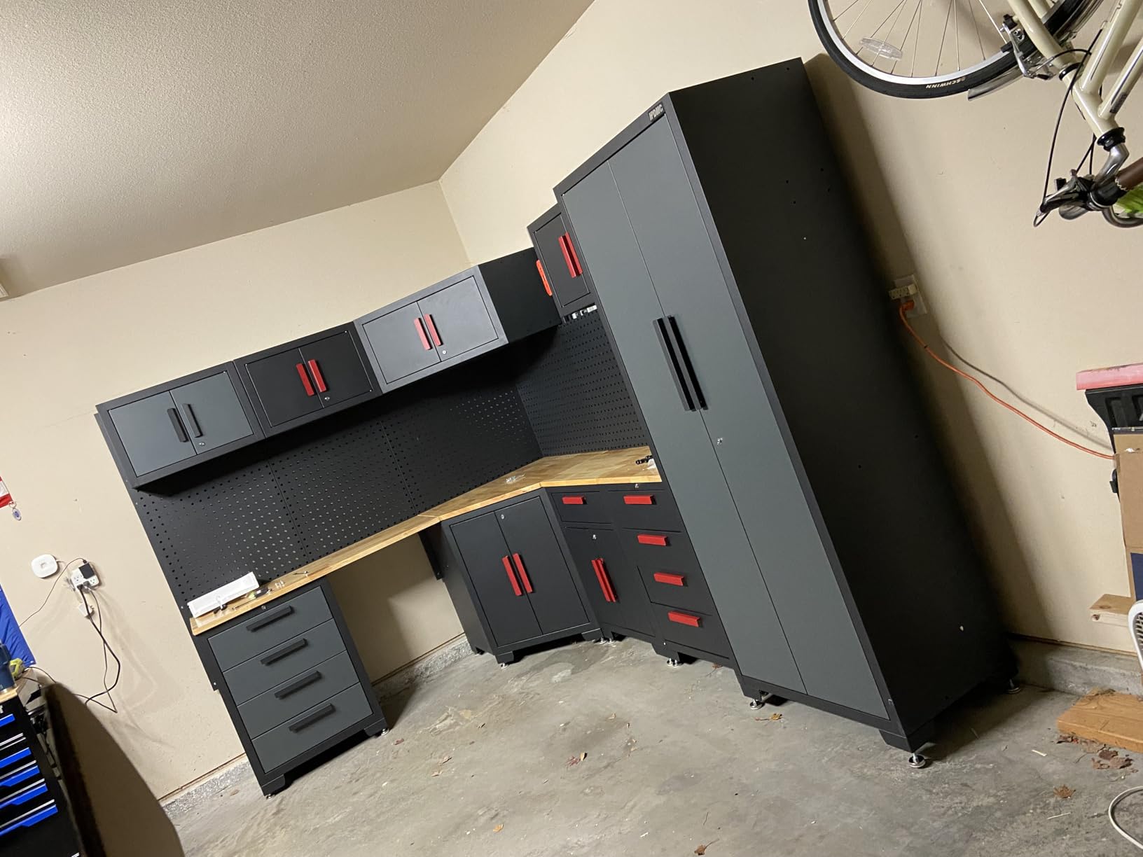 15-Piece Corner Garage Storage Cabinet System - Heavy Duty Workshop Set w/Corner Cabinet Includes Workbench, Pegboard & Lockable Drawers | Metal Tool Organization System for Garage/Workshop customer photo 2