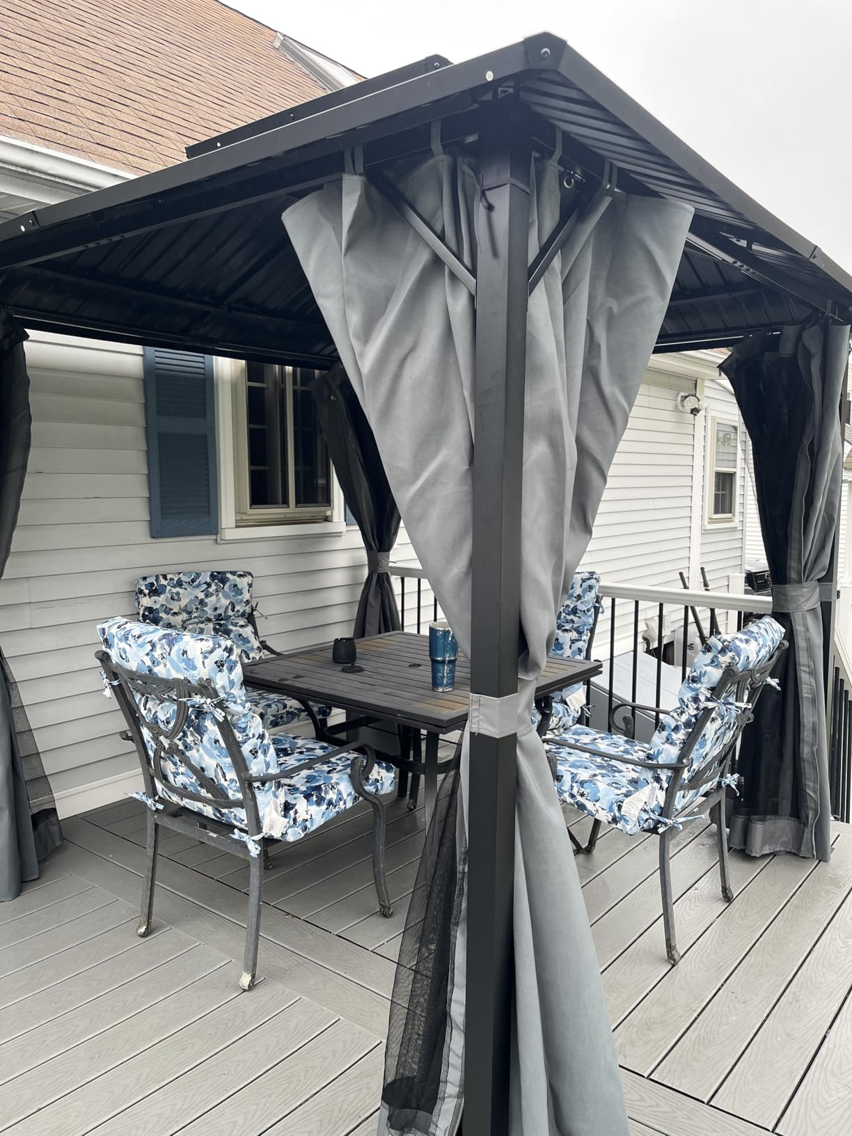 12'x14' Hardtop Gazebo, Outdoor Double Roof Galvanized Steel Gazebo, Aluminum Frame Permanent Pavilion with Curtains & Netting for Backyard, Patio, Deck (12x14) customer photo 1